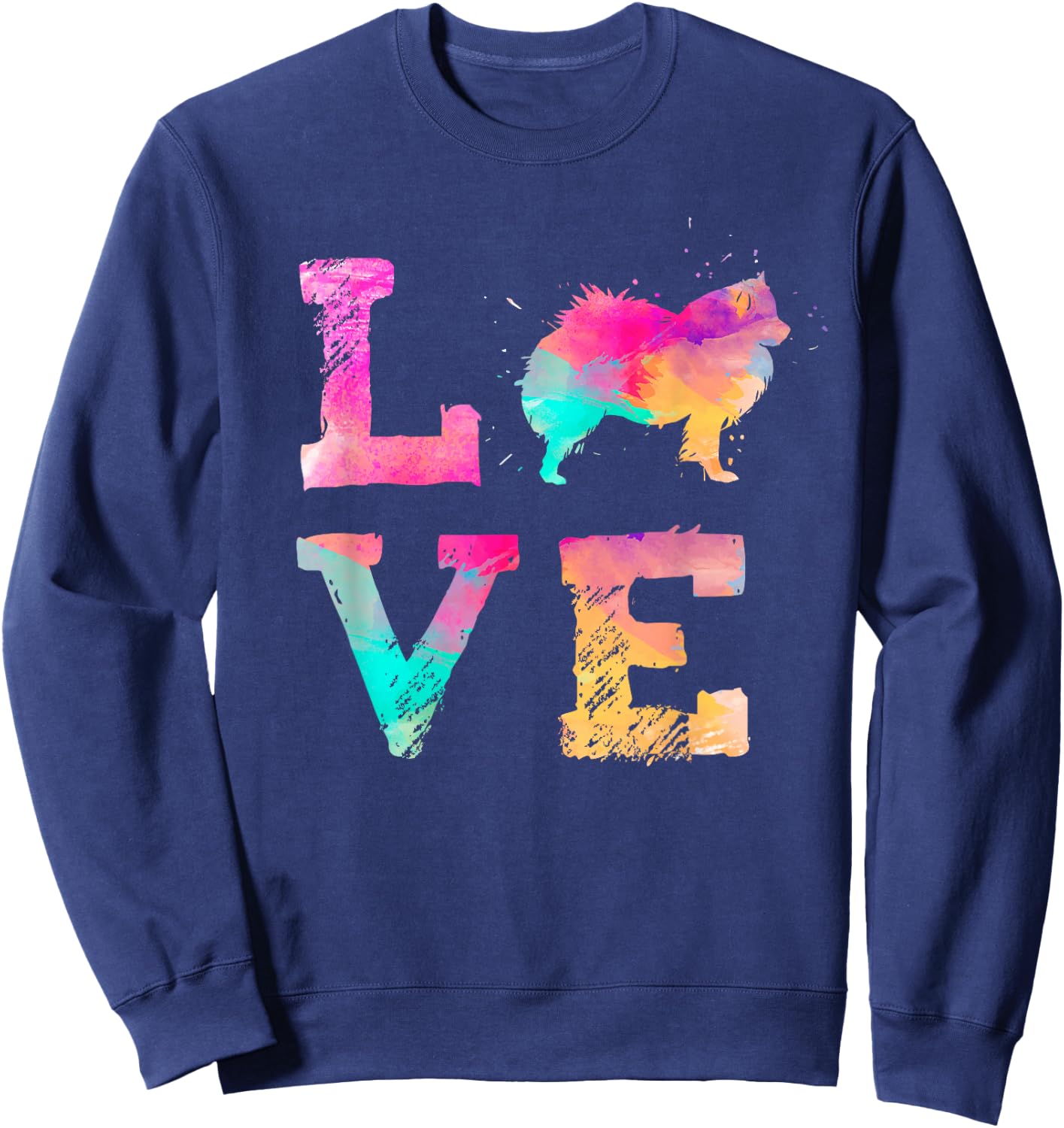 Colourful Watercolour Painting American Eskimo Dog Dog Sweatshirt - Sweatshirt | Navy