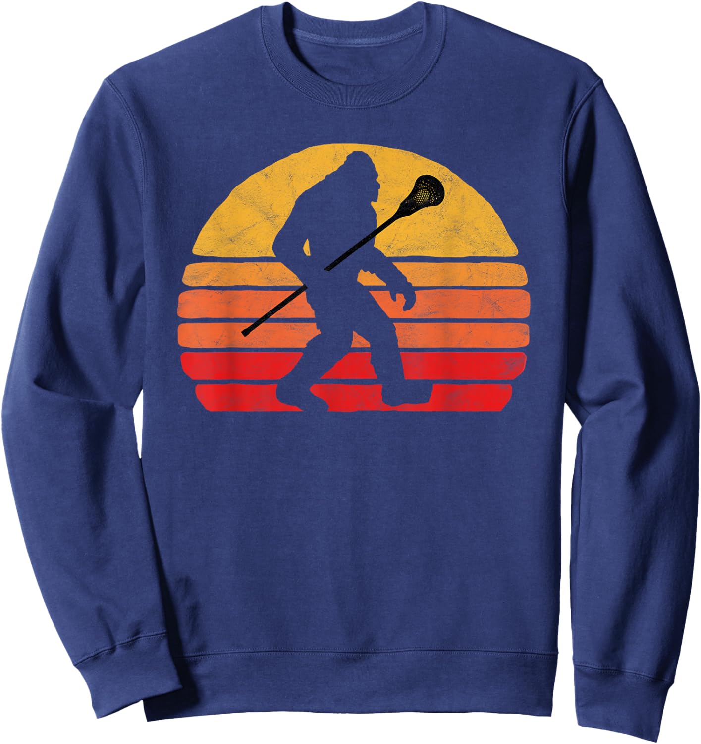 Bigfoot Lacrosse Stick Vintage Surf Sun Funny Lax Sweatshirt - Sweatshirt | Navy