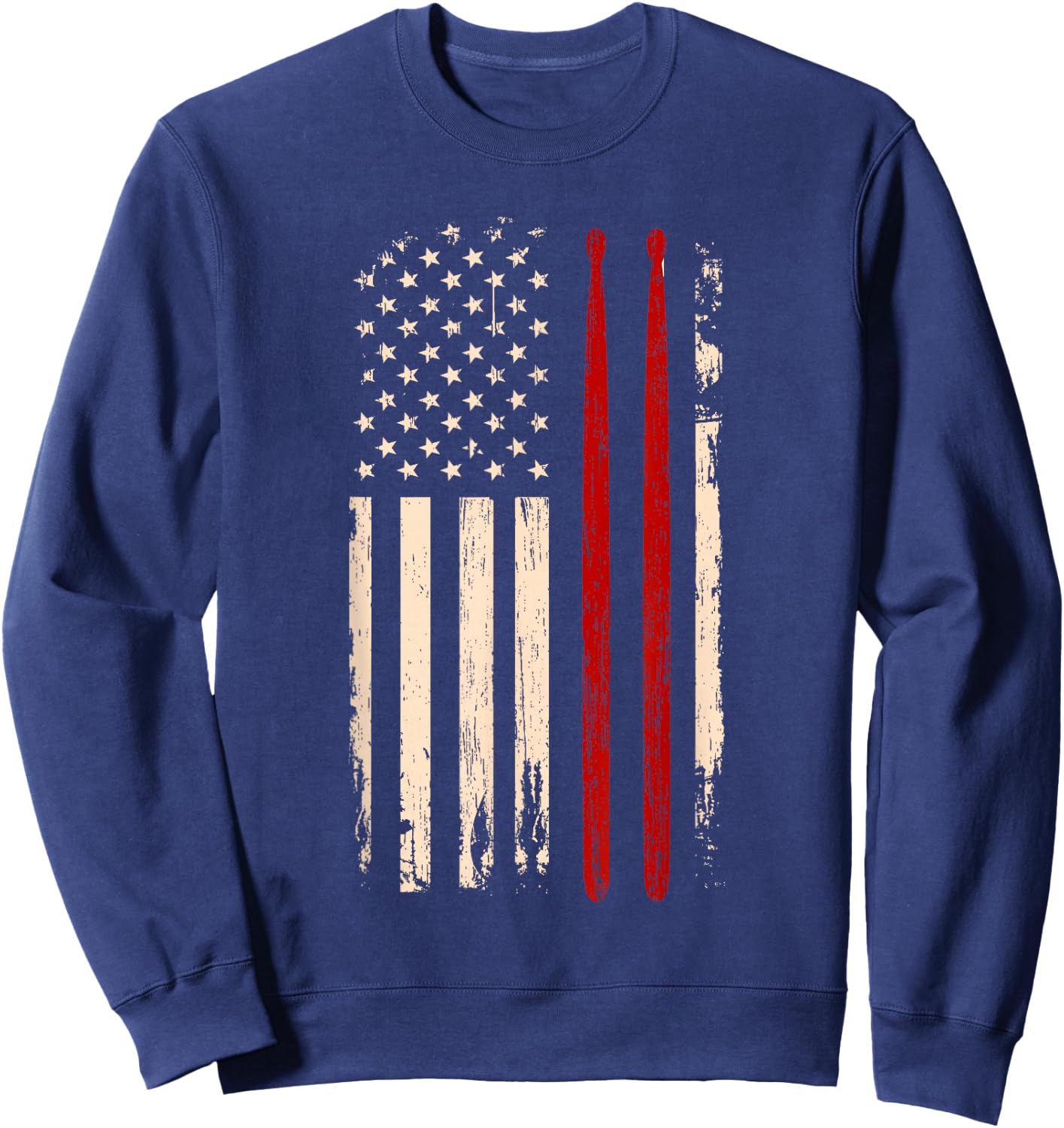 Vintage Drum Sticks American Flag Funny Drummer Gift Sweatshirt - Sweatshirt | Navy
