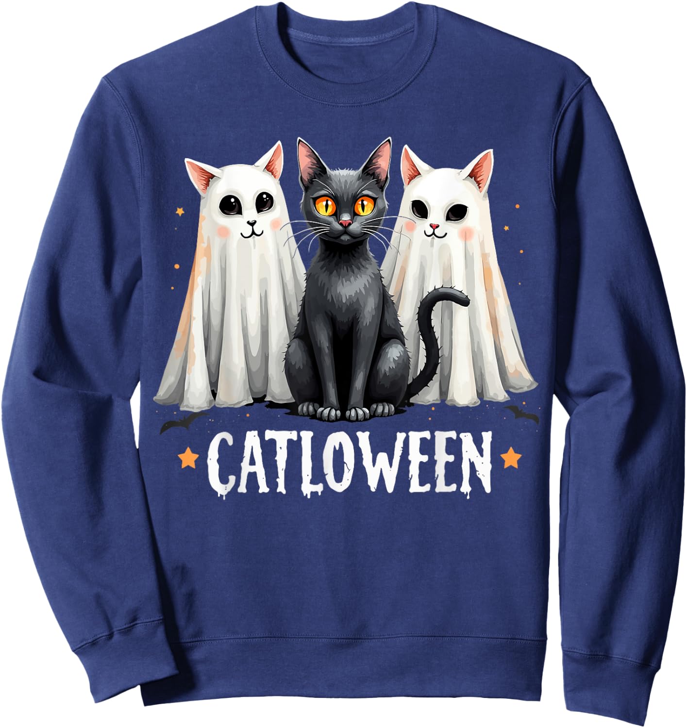 Catloween Cute Ghost Cats and Black Cat Halloween Sweatshirt - Sweatshirt | Navy