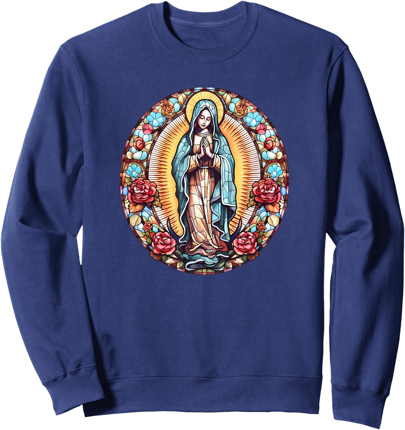 Virgin Mary Mexican Religious Art Catholic Saint Christian Sweatshirt - Sweatshirt | Navy