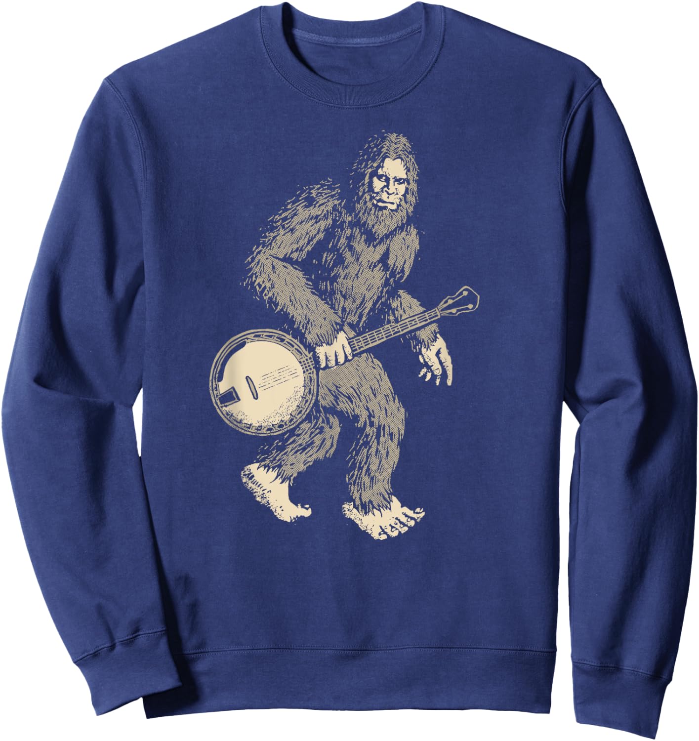 Grassquatch! Vintage Bigfoot & Bluegrass Banjo Music Sweatshirt - Sweatshirt | Navy