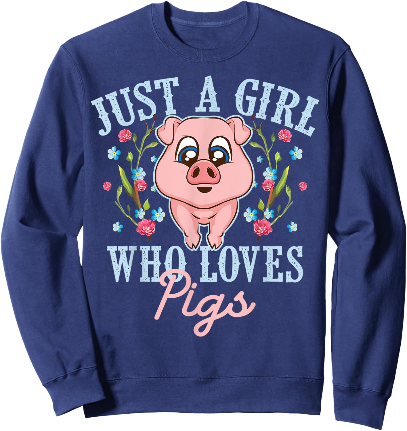 Funny Just A Girl Who Loves Pigs Gift | Cute Mini Piggy Kids Sweatshirt - Sweatshirt | Navy
