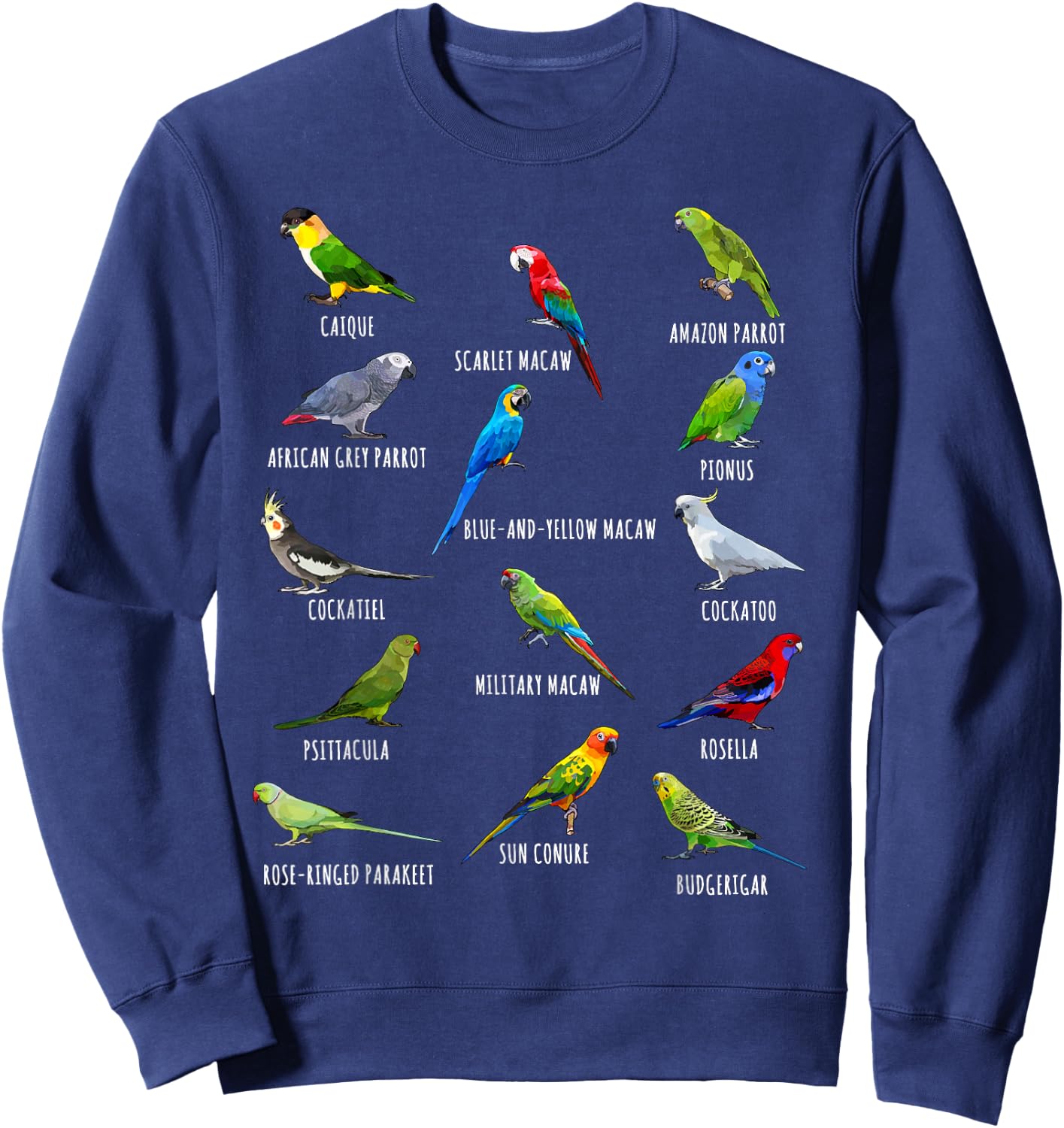 Different Parrot Species Biology Types Bird Identification Sweatshirt - Sweatshirt | Navy