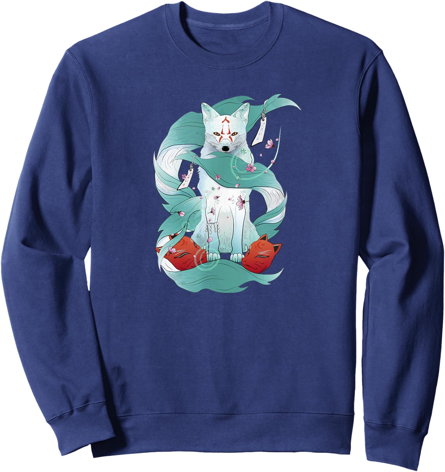 Nine-Tailed Fox Kitsune Japanese Kami Inari Fox Spirit Yokai Sweatshirt - Sweatshirt | Navy