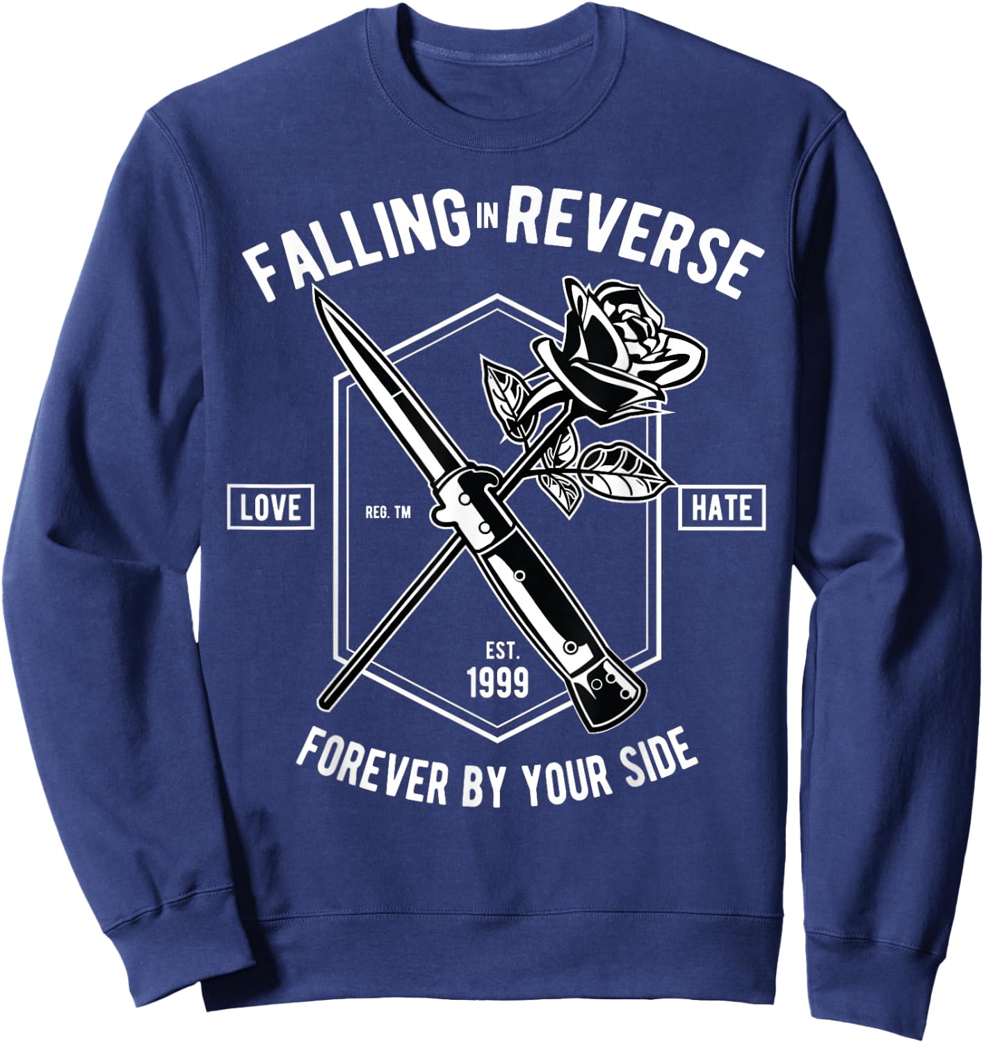 Vintage Falling In Reverse Rose & Knife Inspirational Gift Sweatshirt - Sweatshirt | Navy