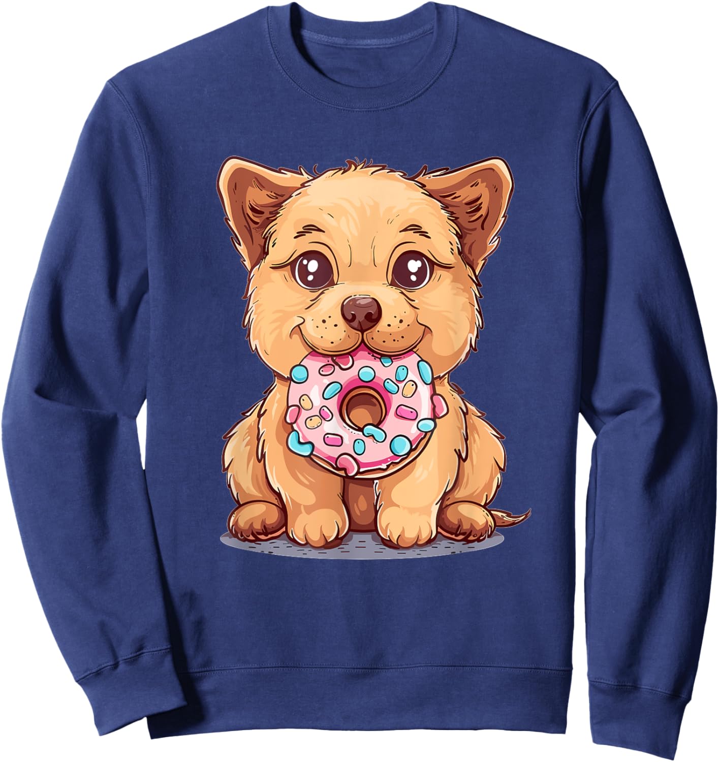 Cute Dog With Donut I Kids Dog Sweatshirt - Sweatshirt | Navy