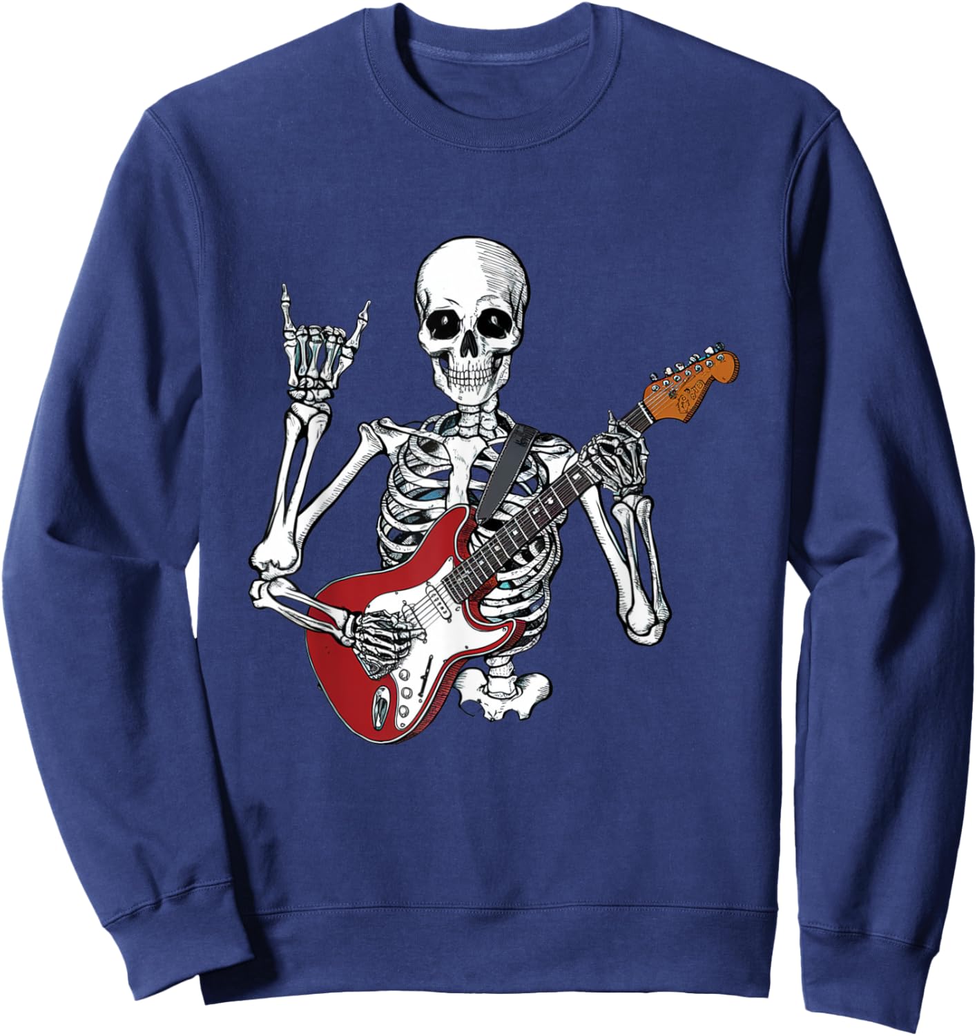 Rock On Skeleton Guitarist Funny Art Design Sweatshirt - Sweatshirt | Navy