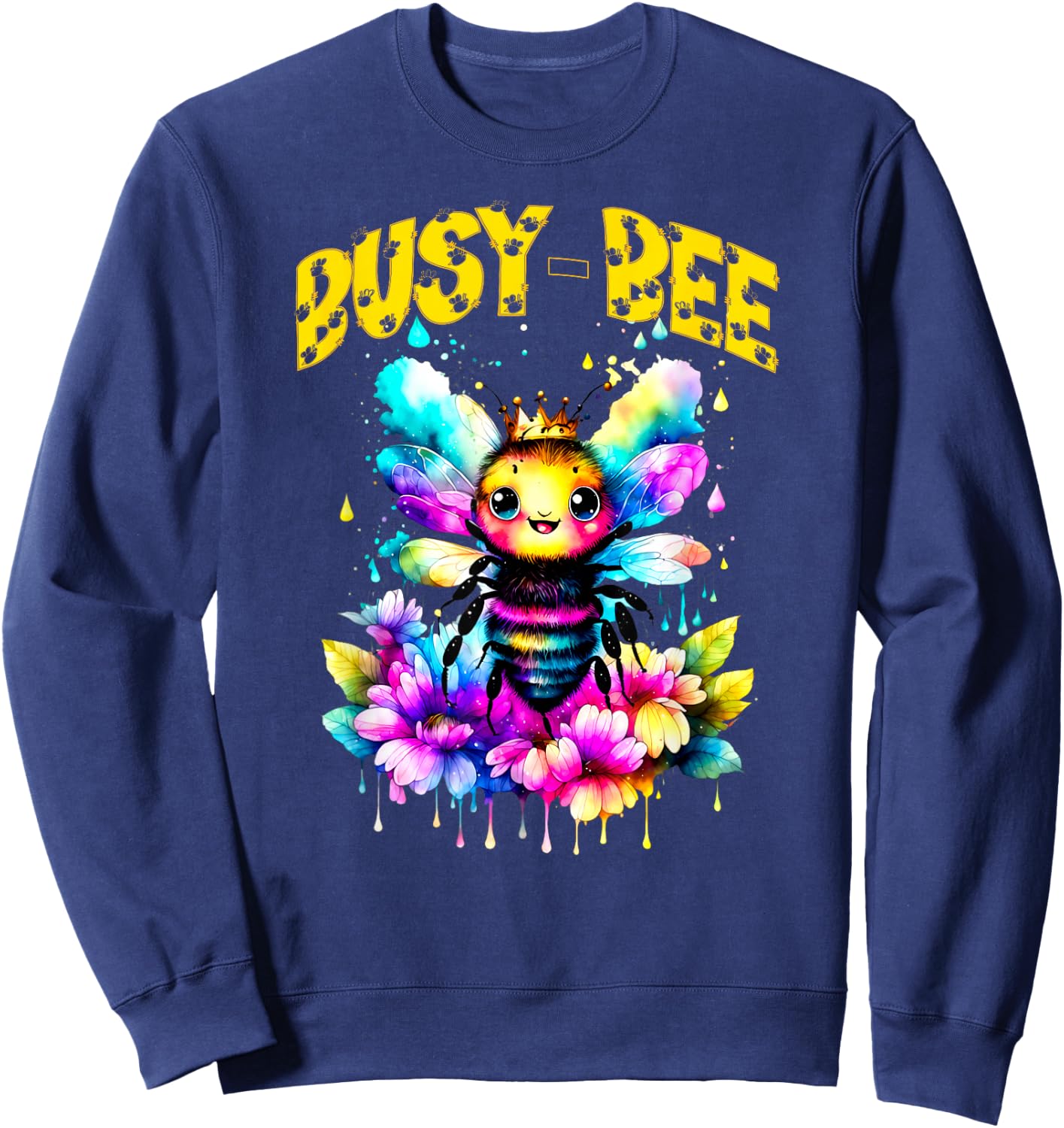 Cute Busy-Bee Cartoon Watercolor Bumble Bee Sweatshirt - Sweatshirt | Navy
