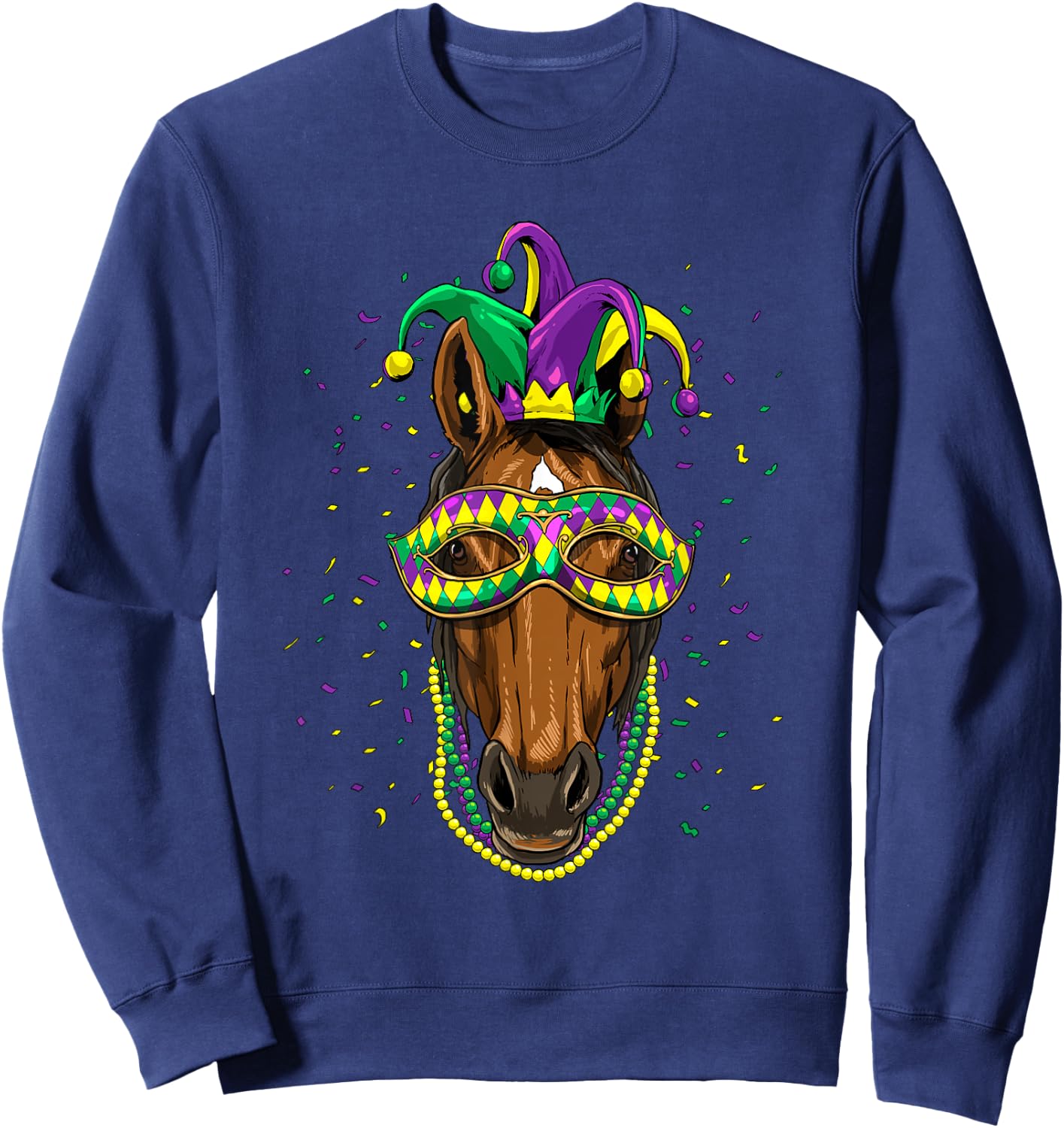 Horse Animal Lover Cute Mardi Gras Carnival Jester Sweatshirt - Sweatshirt | Navy