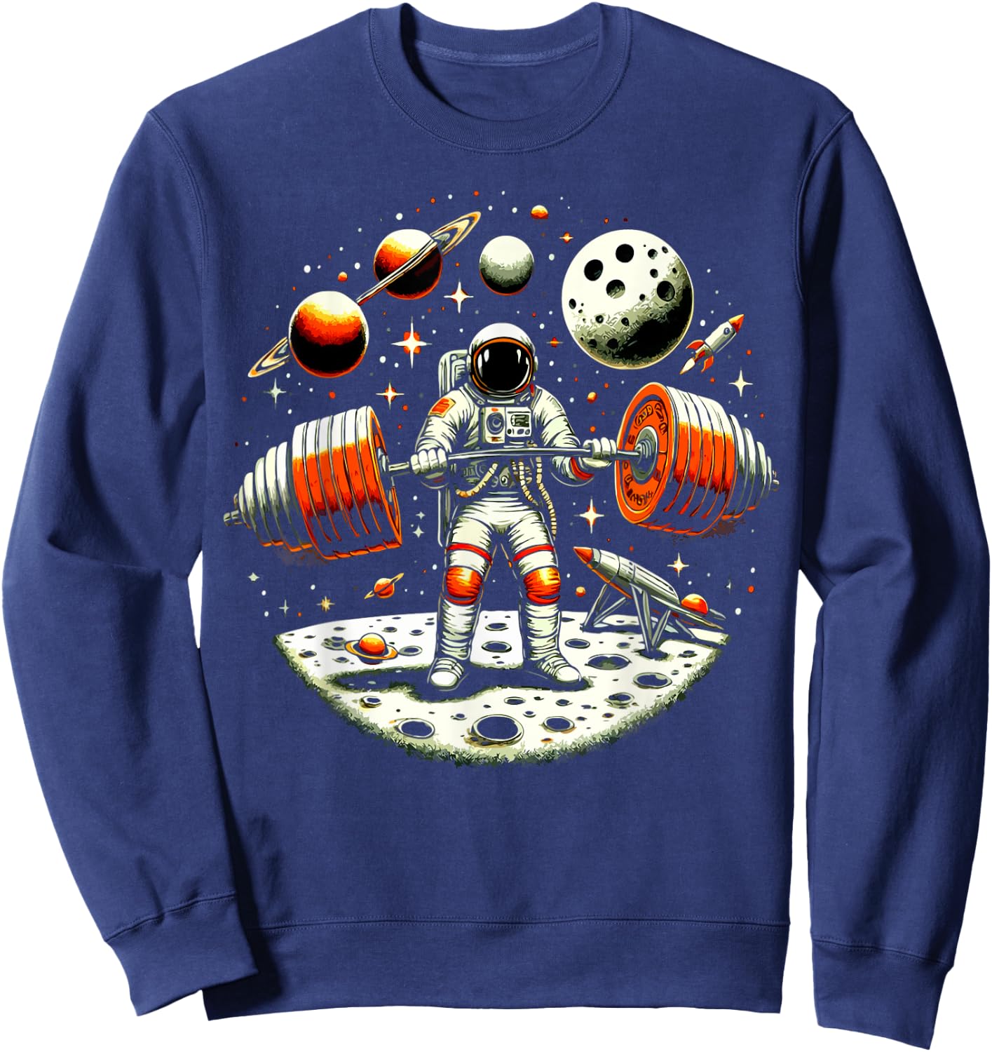 Funny Astronaut Spaceman Weightlifting Fitness Gym Workout Sweatshirt - Sweatshirt | Navy