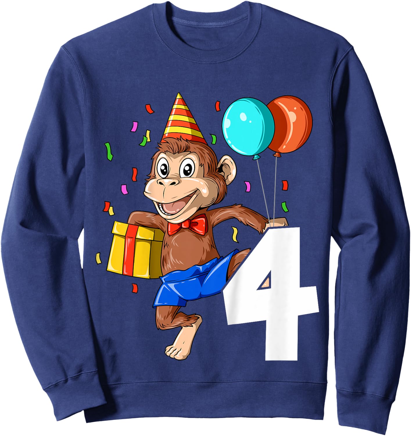 Kids Monkey Birthday 4 Monkey 4th Birthday Outfit Monkey 4 Party Sweatshirt - Sweatshirt | Navy