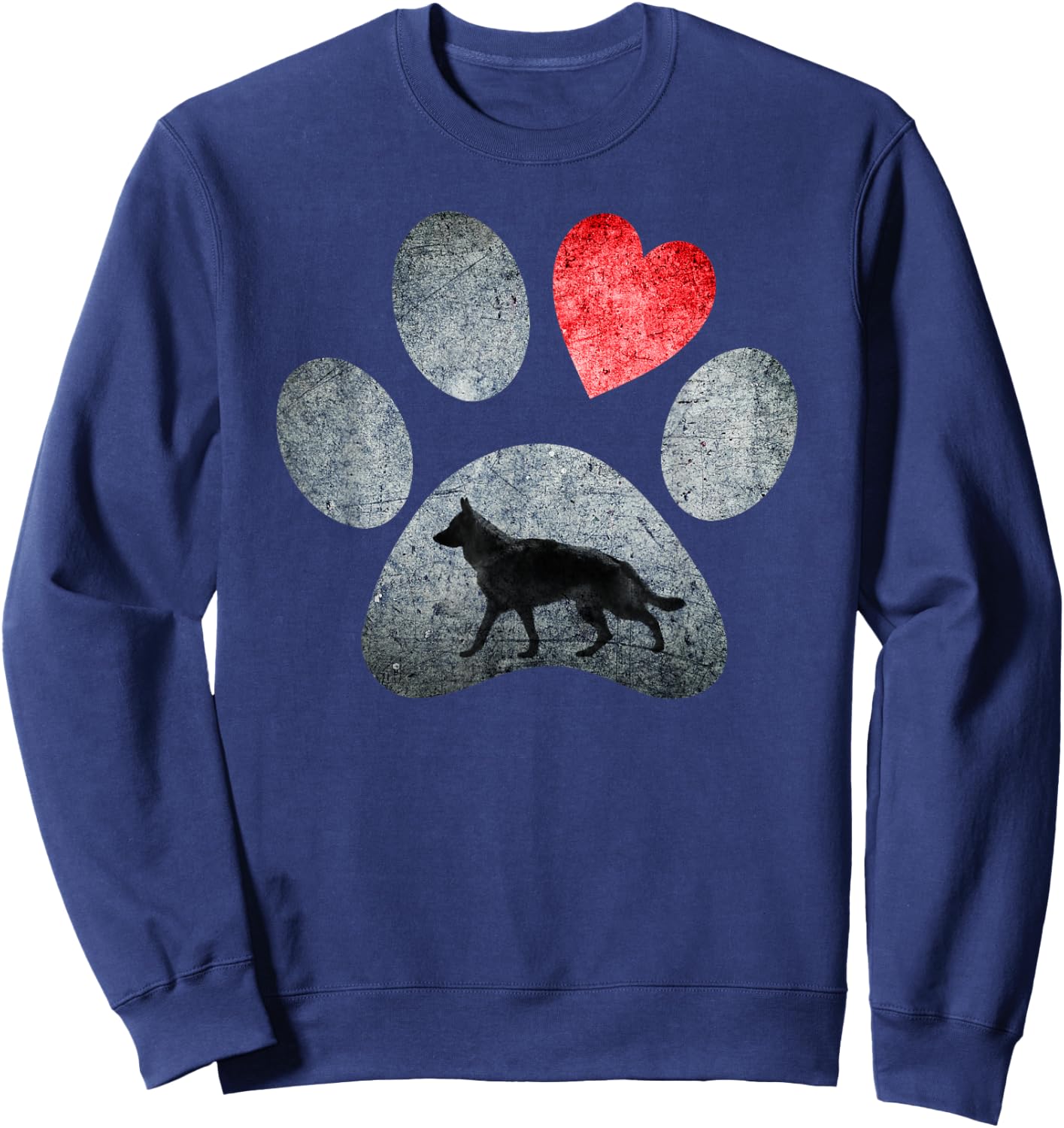 German Shepherd Dog Paws Dog Lover Red Heart Sweatshirt - Sweatshirt | Navy