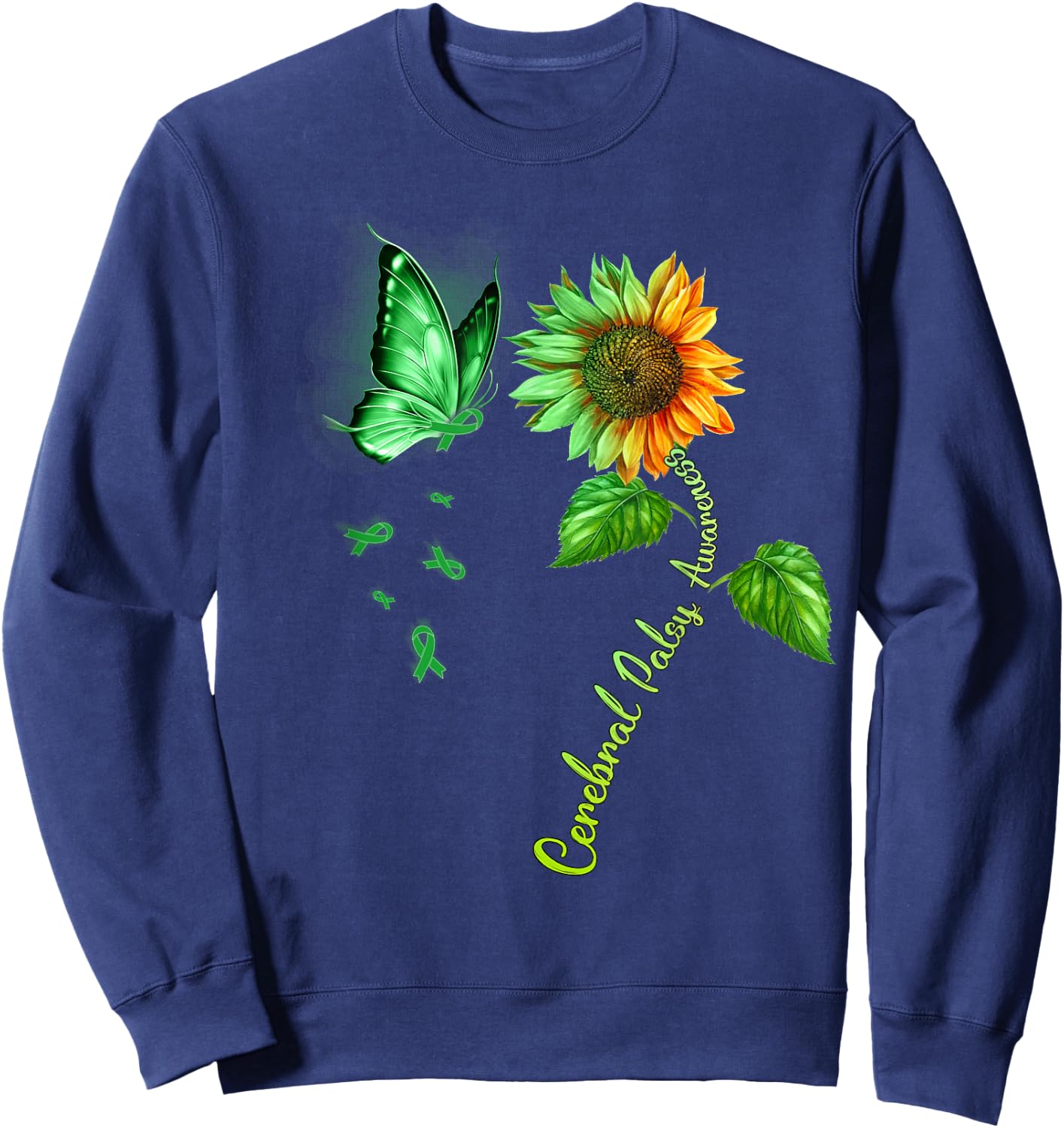 Butterfly Sunflower Cerebral Palsy Awareness Sweatshirt - Sweatshirt | Navy