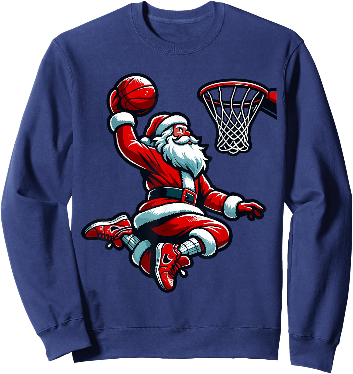 Santa Claus Dunking A Basketball Funny Christmas Basketball Sweatshirt - Sweatshirt | Navy
