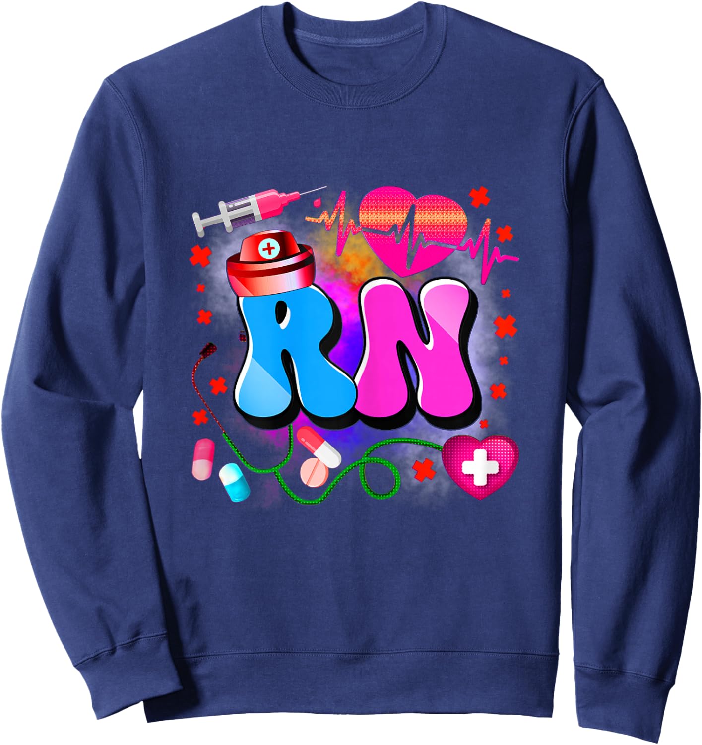 Registered Nurse RN – Colorful Tie Dye Healthcare Style Sweatshirt - Sweatshirt | Navy