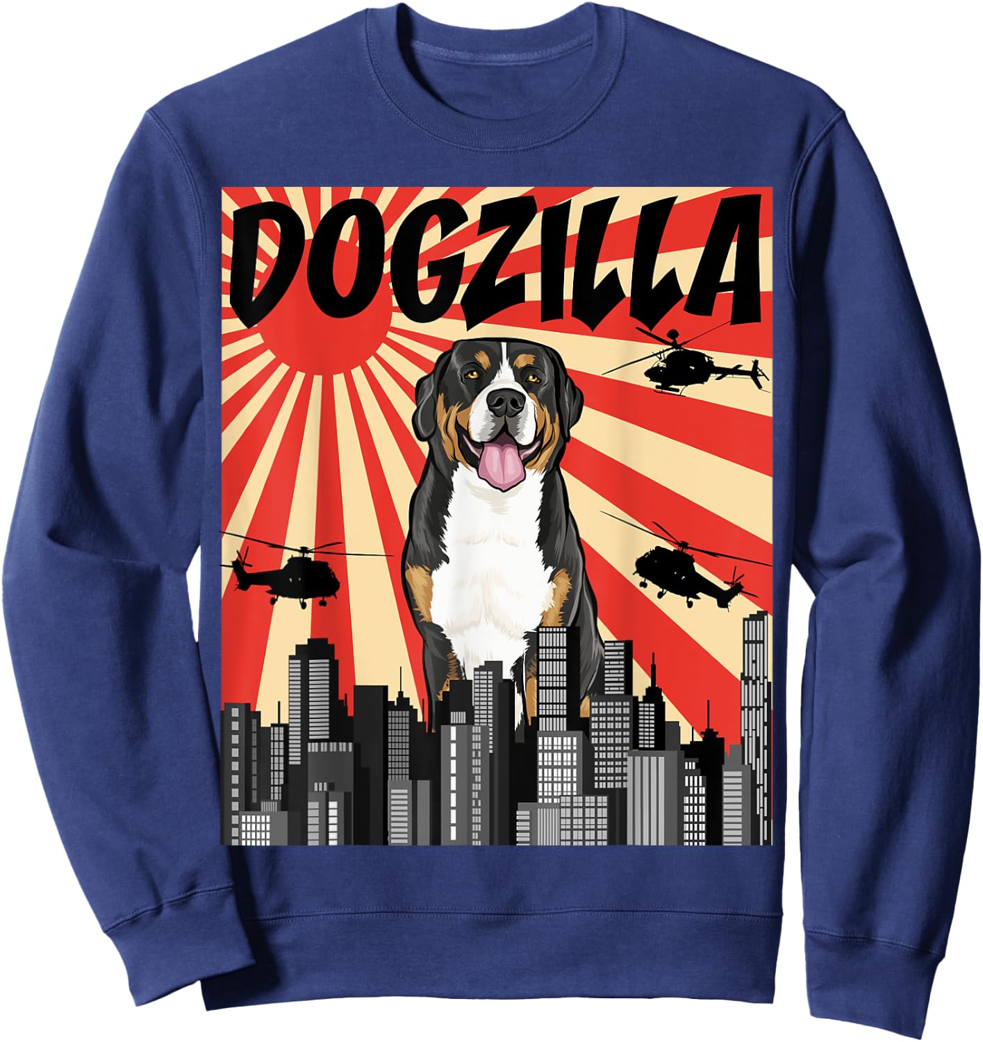 Funny Retro Japanese Dogzilla Greater Swiss Mountain Dog Men Women Sweatshirt - Sweatshirt | Navy