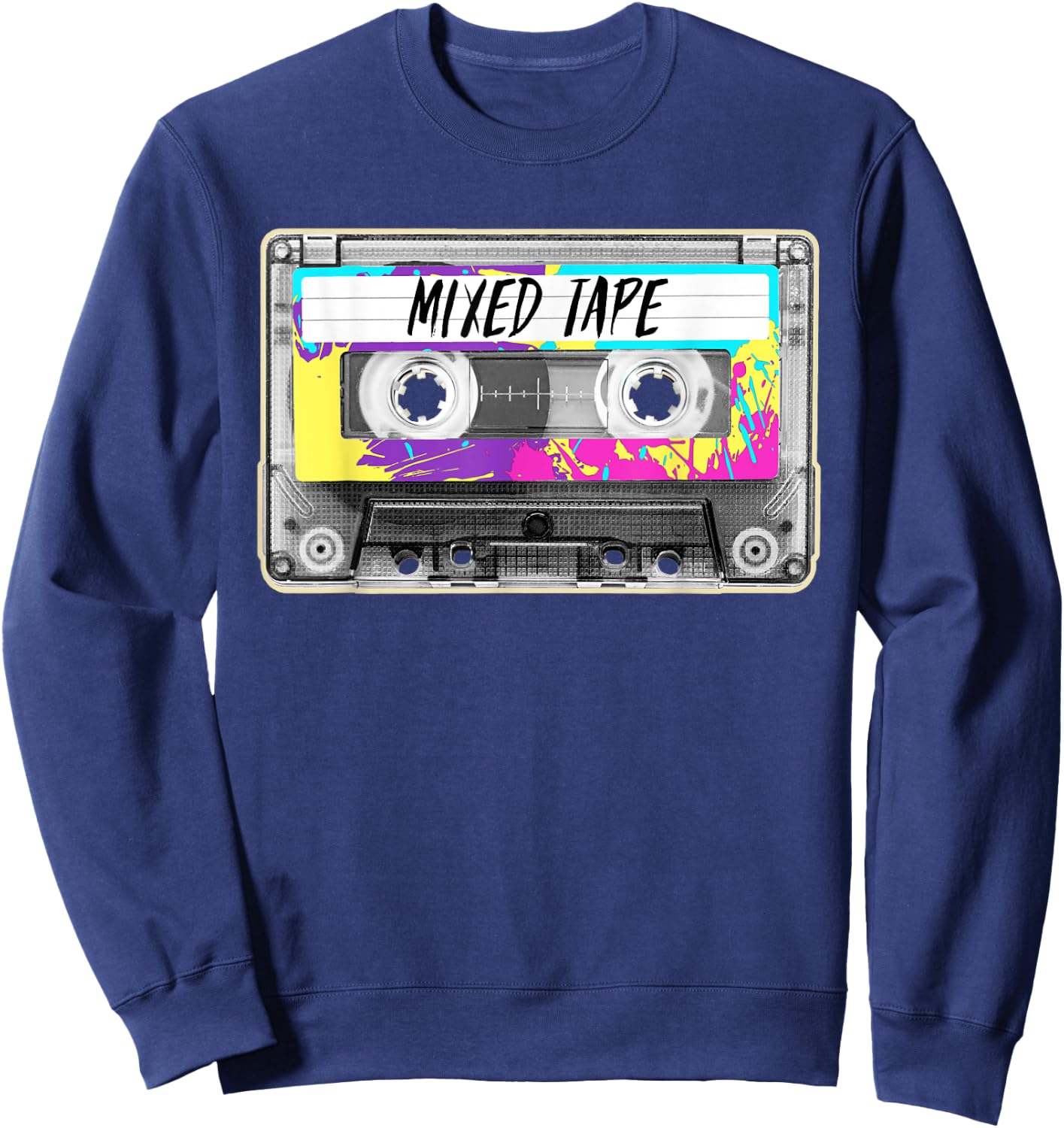 80s Paint Splash Cassette Tape Vintage Mixtape Sweatshirt - Sweatshirt | Navy