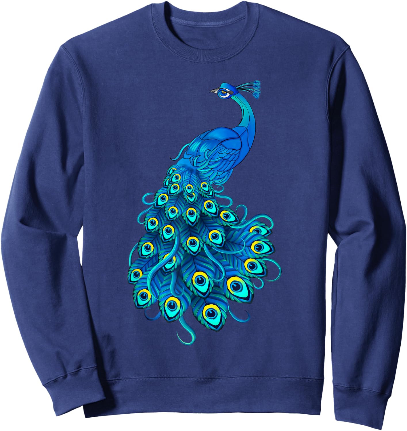 Blue Peacock Print Teal Feathers Bird Lover Men Women Gifts Sweatshirt - Sweatshirt | Navy