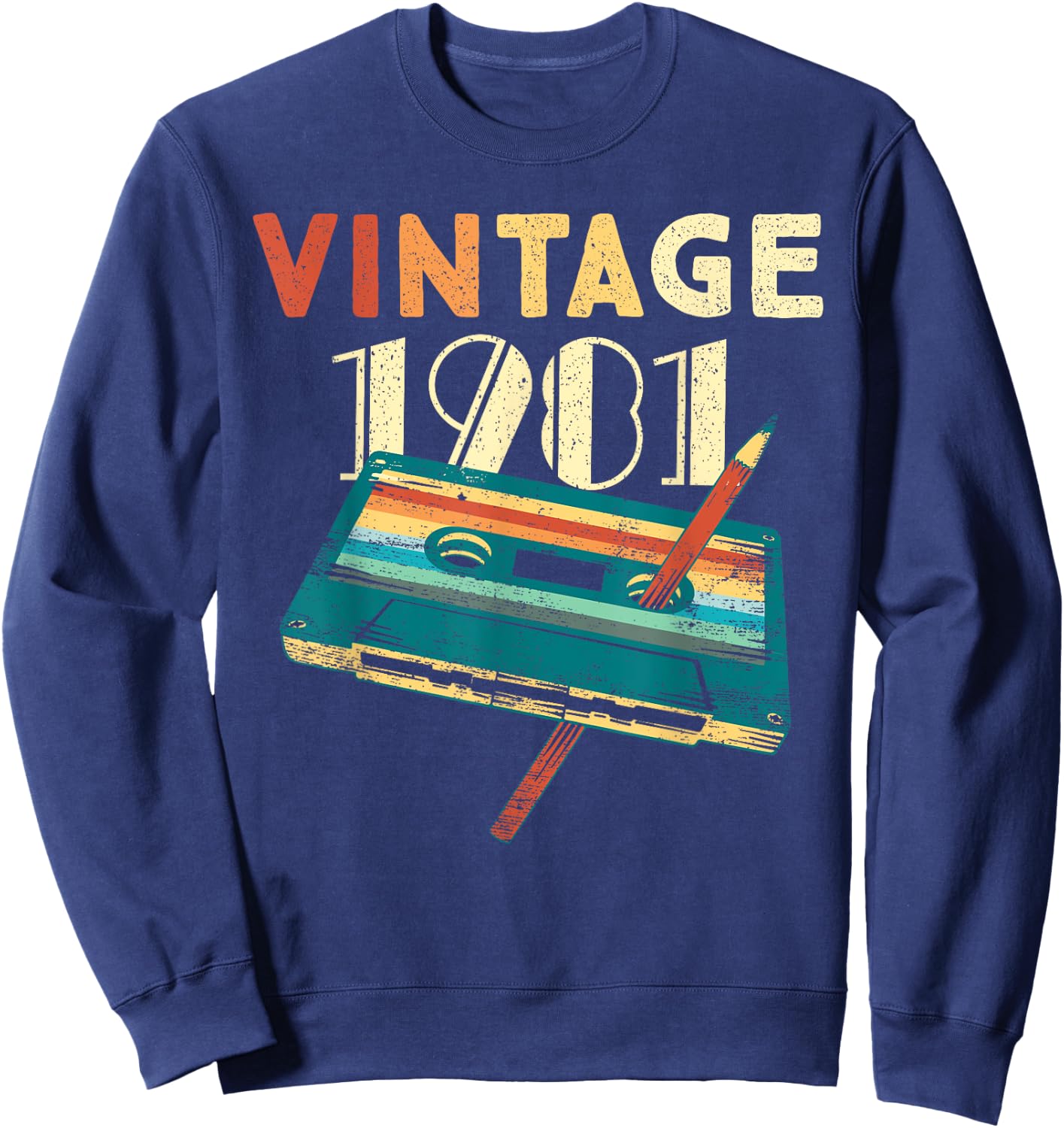 Vintage 1981 Music Cassette 44th Birthday Gifts 44 Years Old Sweatshirt - Sweatshirt | Navy