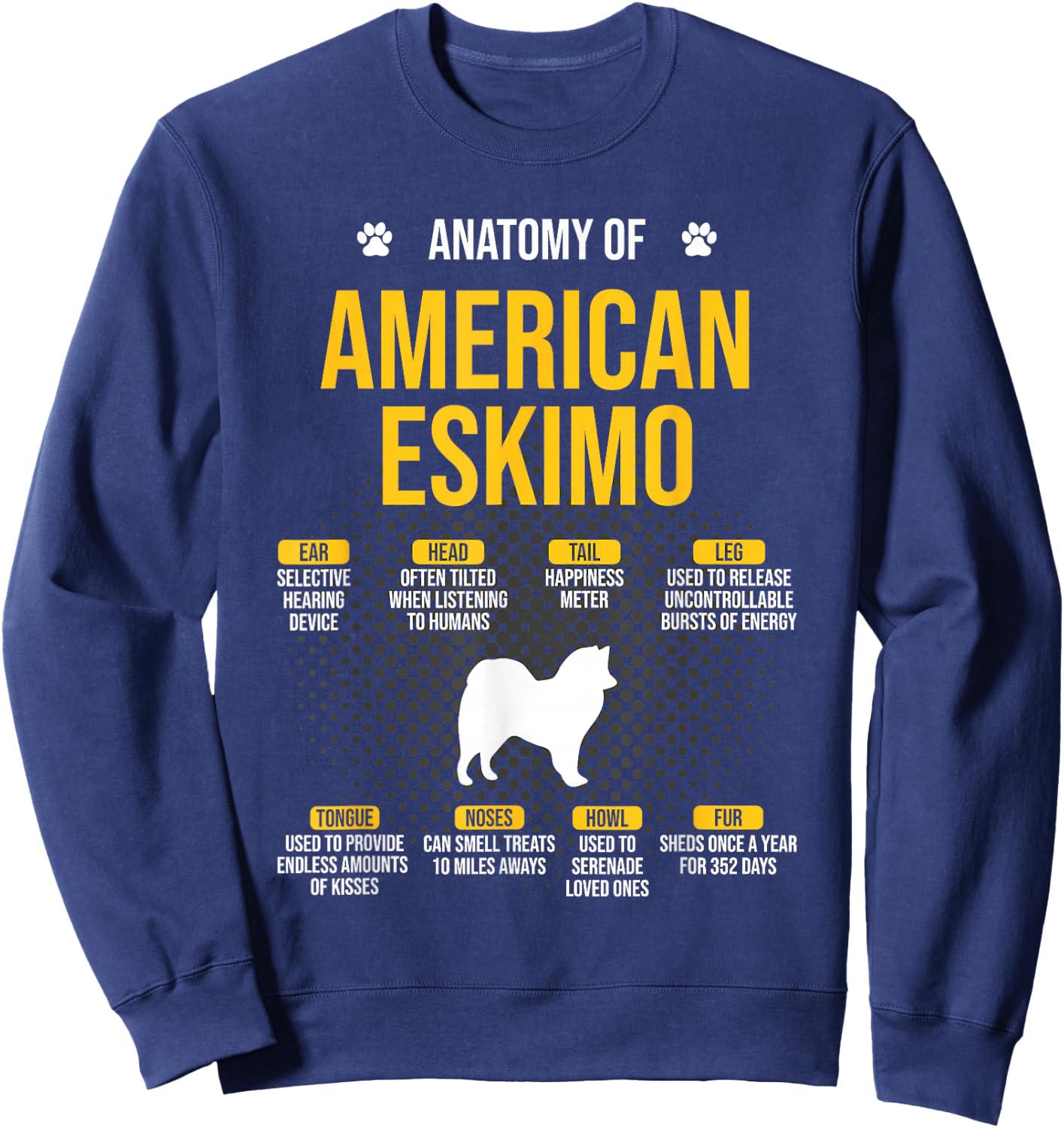 Anatomy Of American Eskimo Dog Lover Sweatshirt - Sweatshirt | Navy