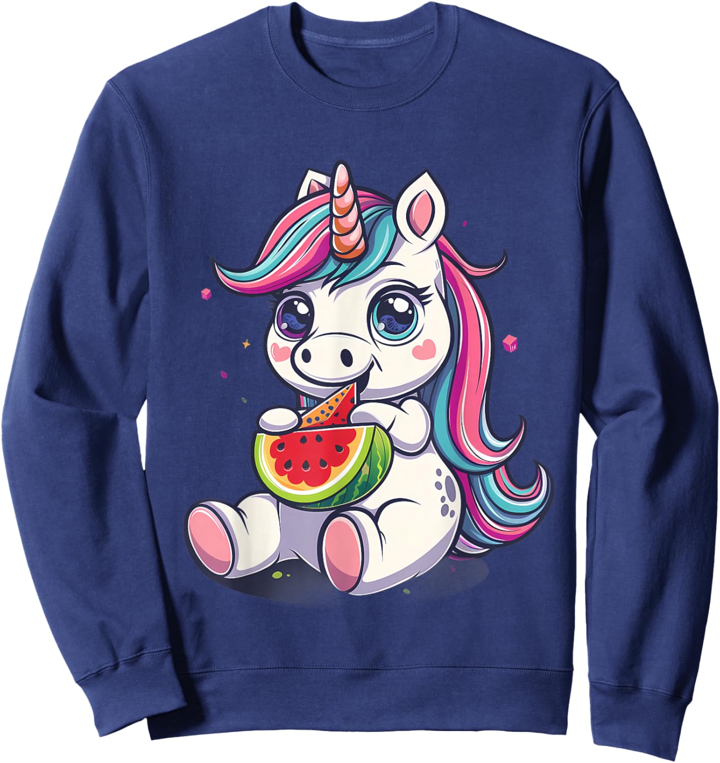 Watermelon Unicorn Watermelon Fruit Animal Art Drawing Motif Sweatshirt - Sweatshirt | Navy