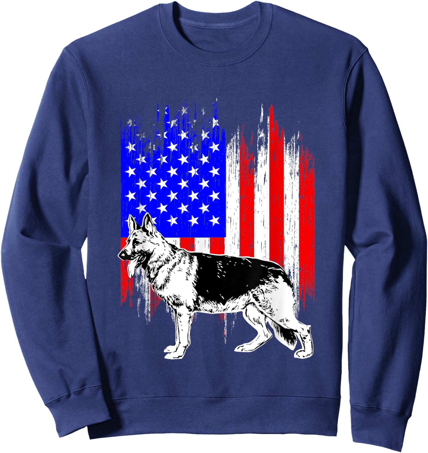 Patriotic German Shepherd American Flag Dog Lover Gift Sweatshirt - Sweatshirt | Navy