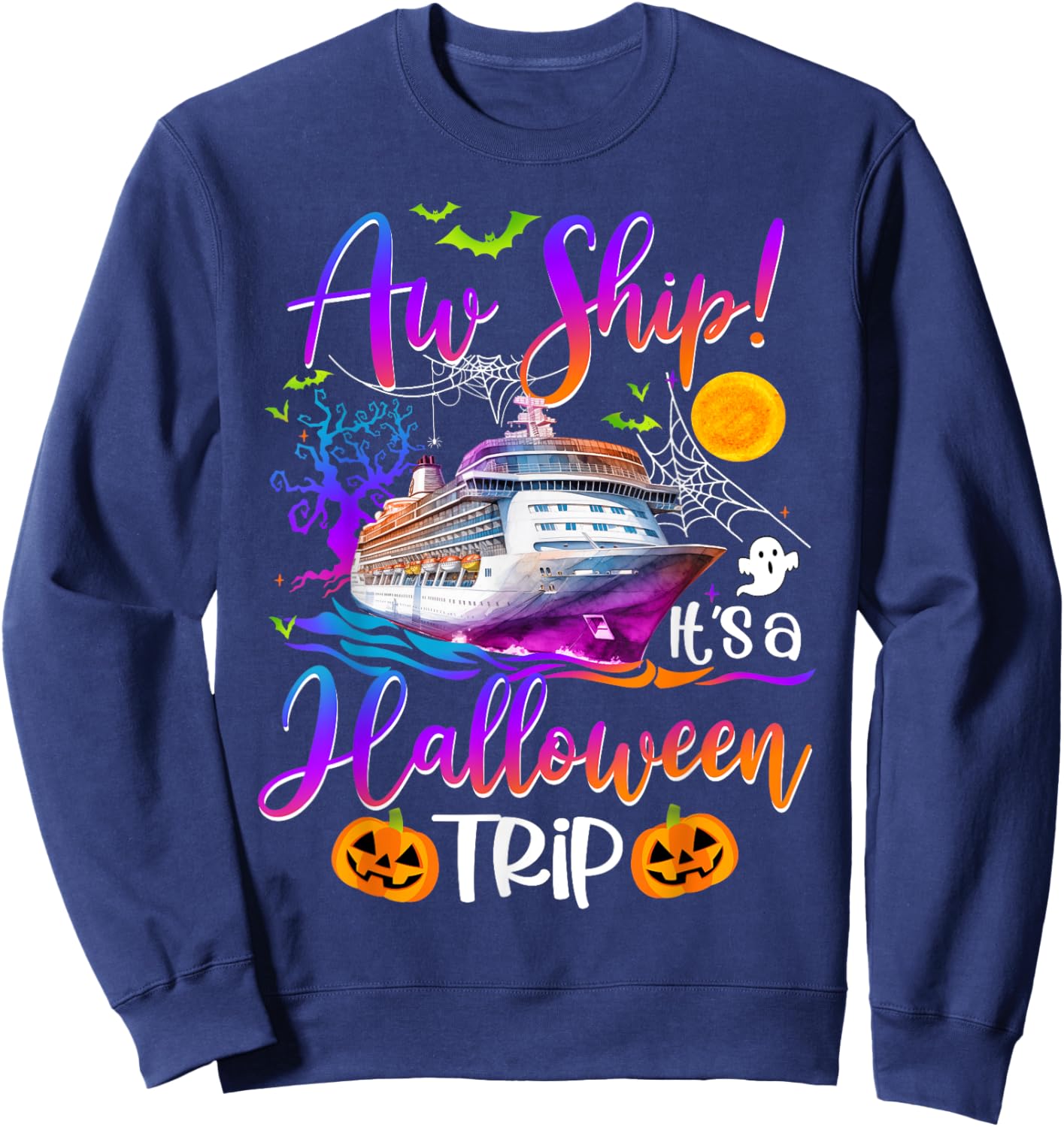 Aw Ship Halloween Trip Family Cruising Crew Cruise Squad Sweatshirt - Sweatshirt | Navy