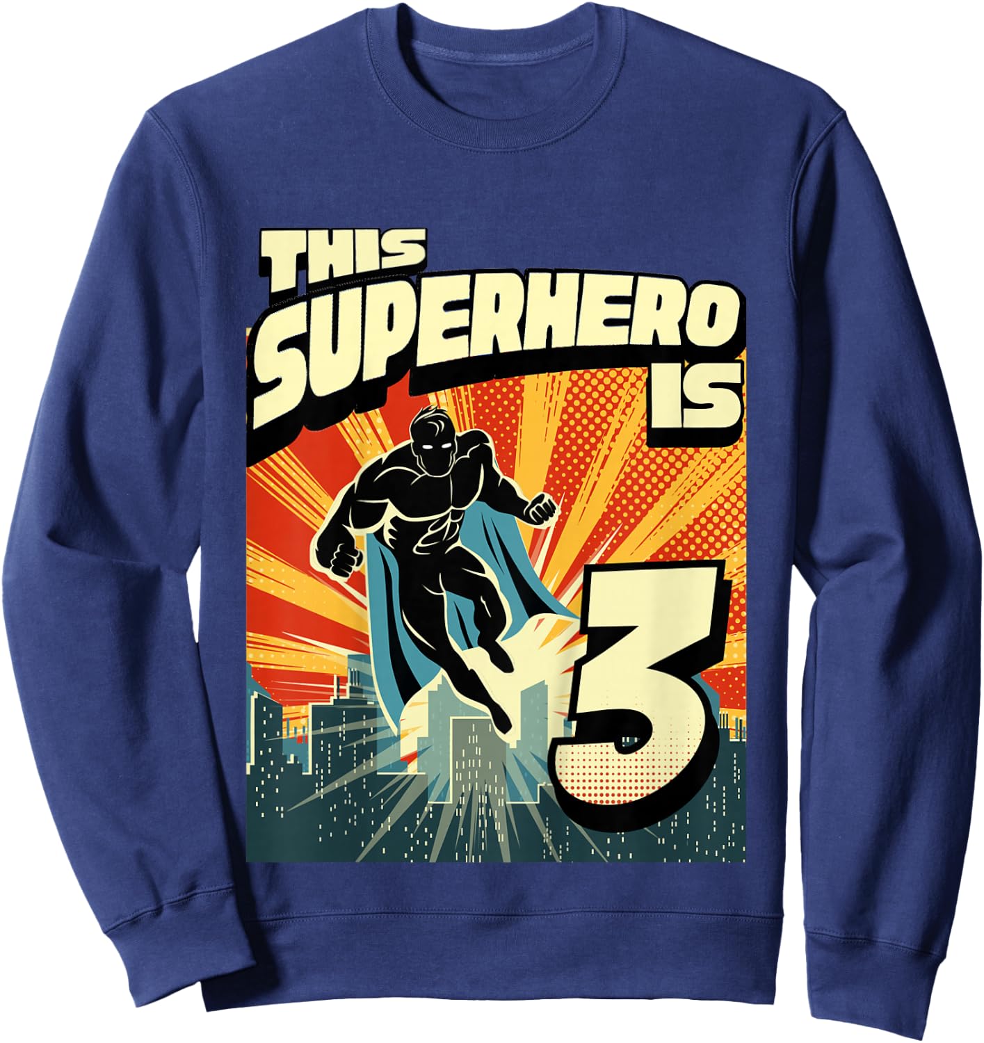 3 Year Old 3rd Vintage Retro Comic Superhero Birthday Party Sweatshirt - Sweatshirt | Navy