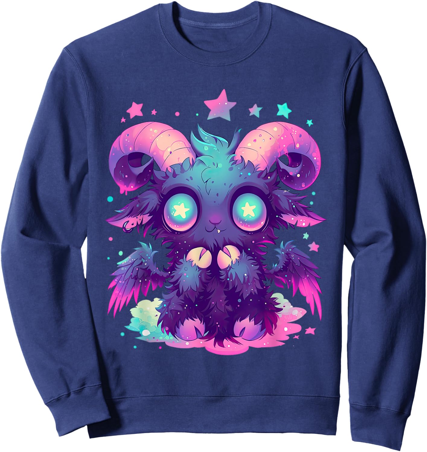 Kawaii Pastel Goth Creepy Cute Witchy Goat Baphomet Sweatshirt - Sweatshirt | Navy