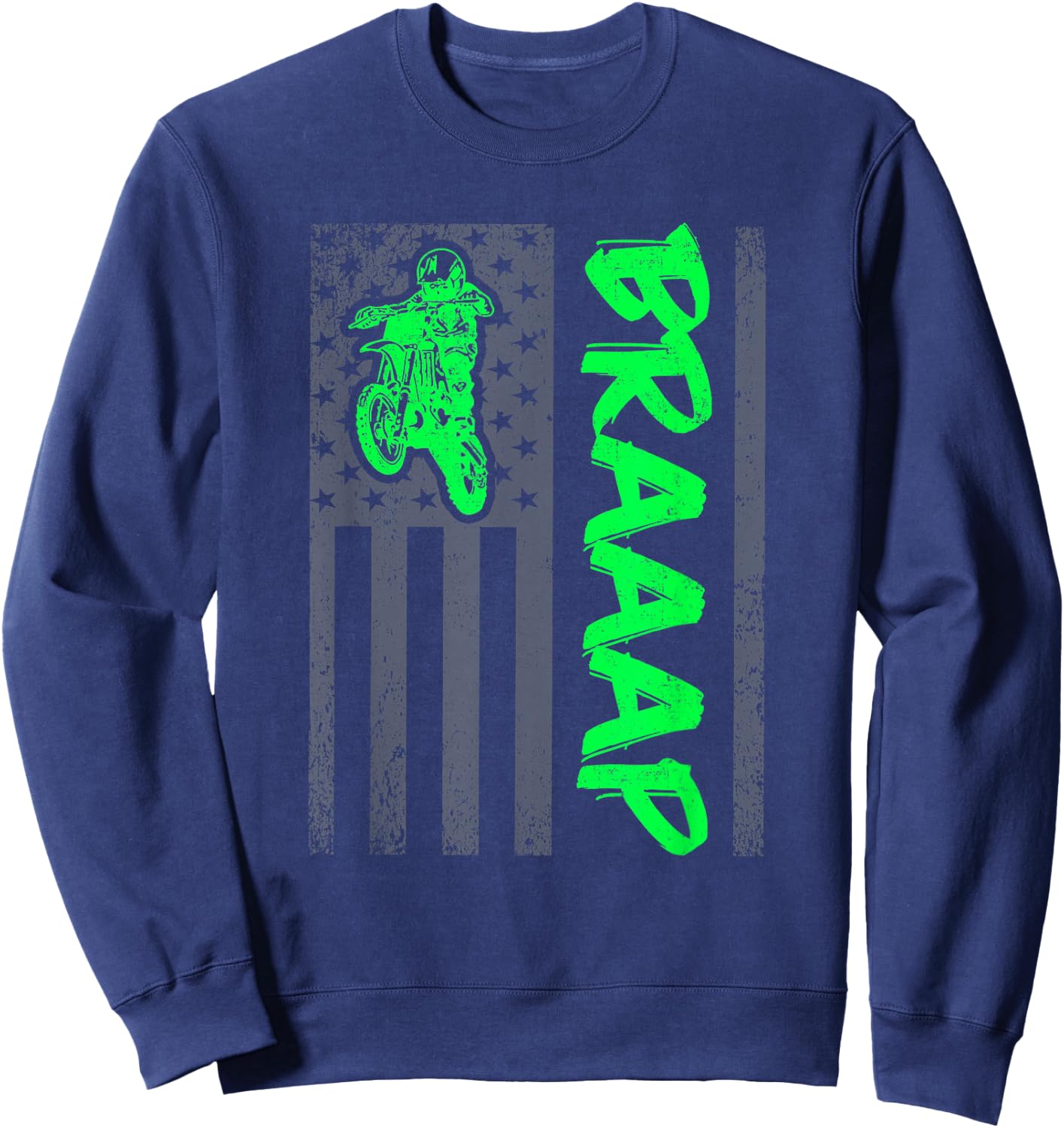 Brap Braap-Braaap Vintage USA Flag Motocross Dirt Bike Sweatshirt - Sweatshirt | Navy