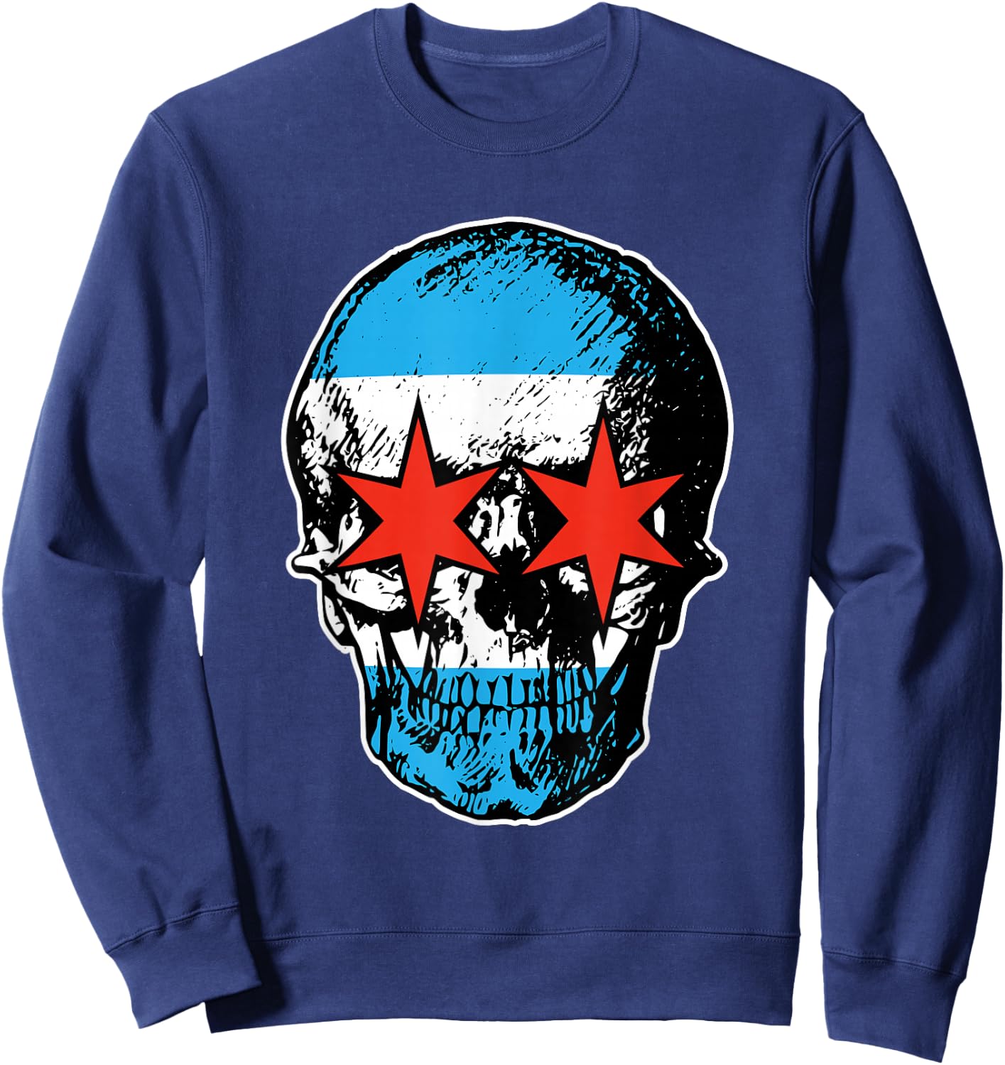 Chicago Flag Skull City Pride Sweatshirt - Sweatshirt | Navy