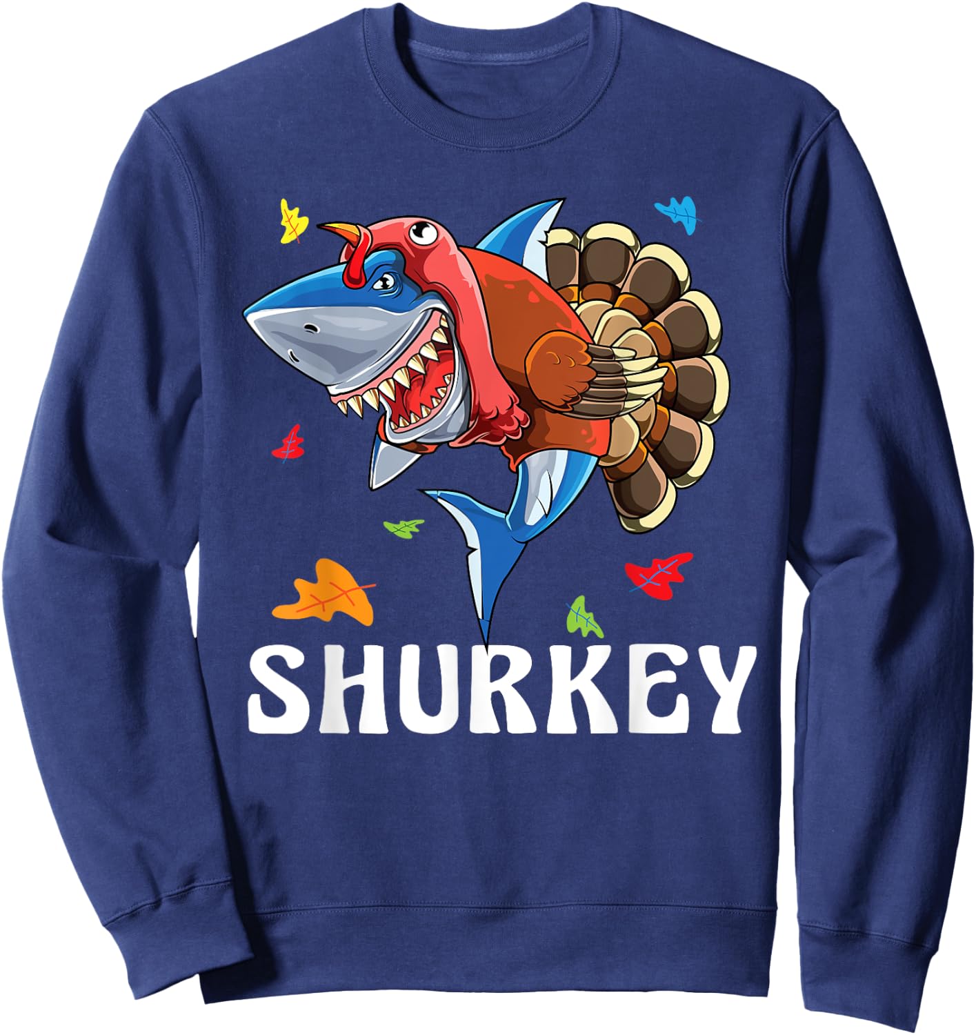 Boy Thanksgiving Shark Lover Cute Boys Turkey Day Funny Kids Sweatshirt - Sweatshirt | Navy