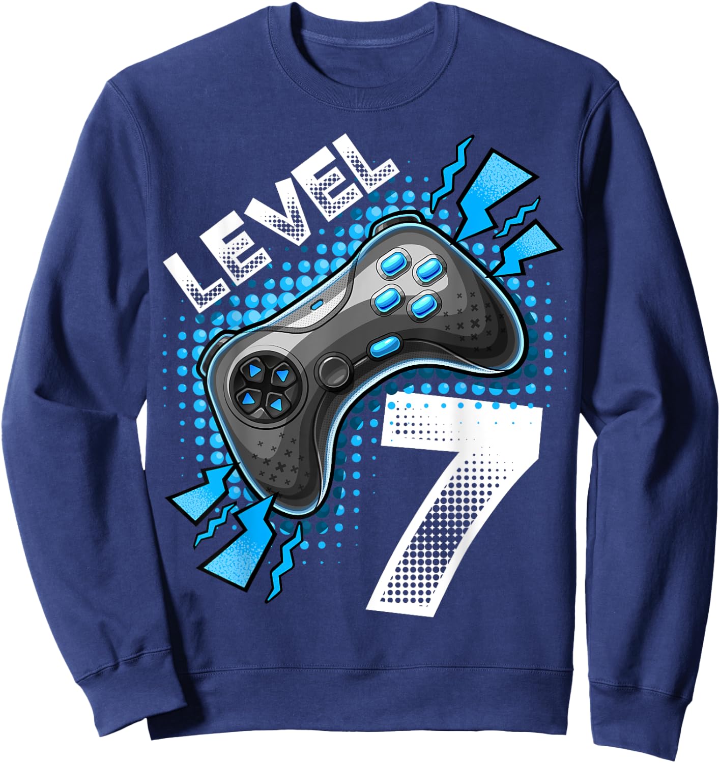 Level 7 Video Game Controller 7th Birthday Gamer Gift Boys Sweatshirt - Sweatshirt | Navy