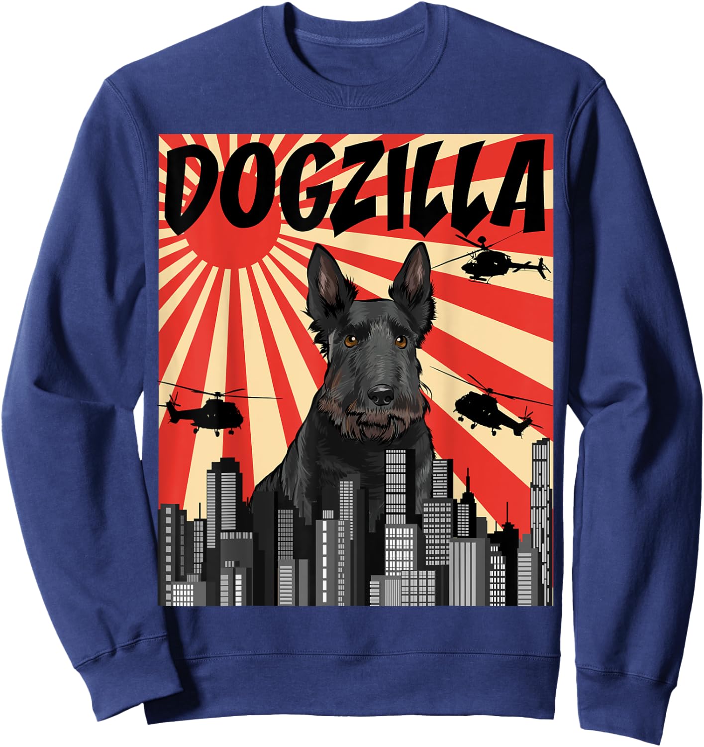 Funny Retro Japanese Dogzilla Scottish Terrier Sweatshirt - Sweatshirt | Navy