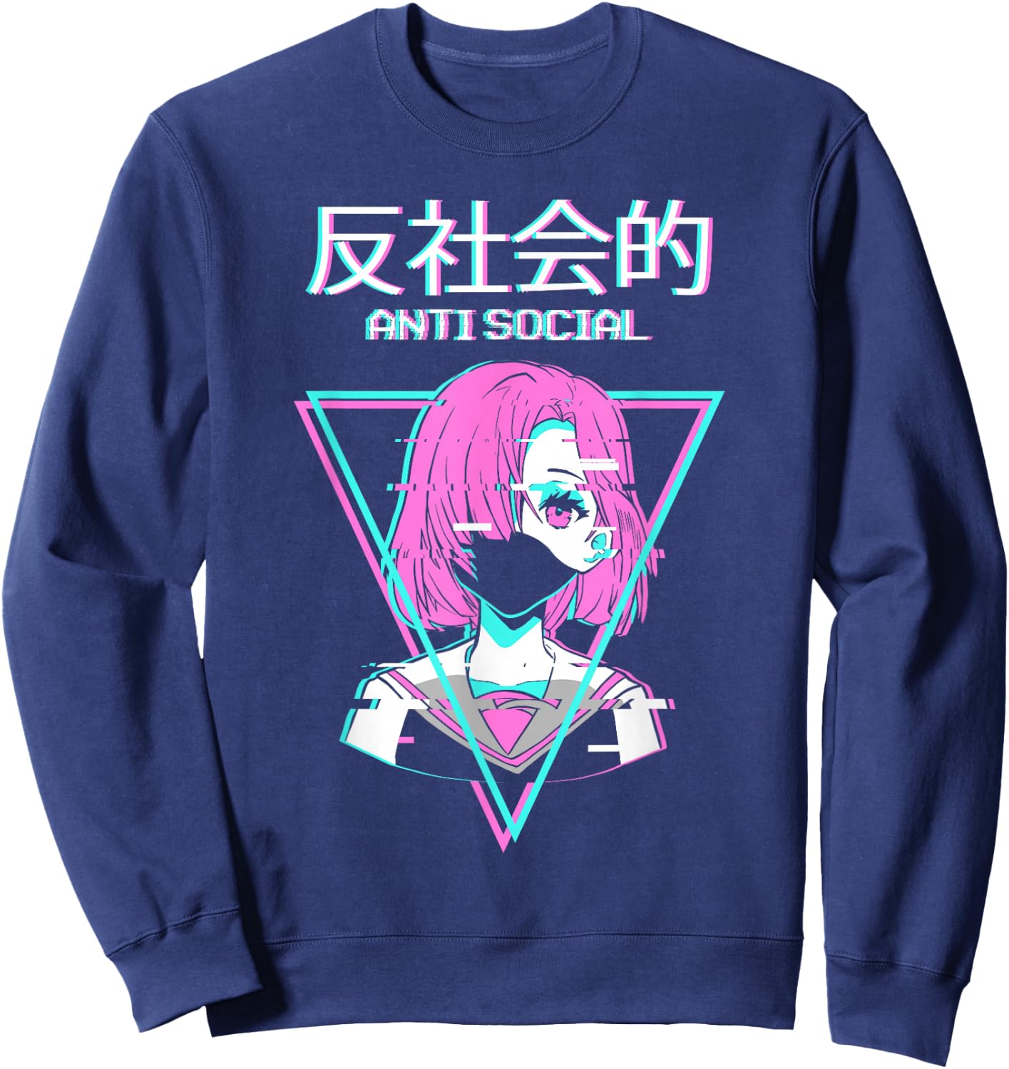 Antisocial Vaporwave Anime Girl Japanese Indie Old Sweatshirt - Sweatshirt | Navy