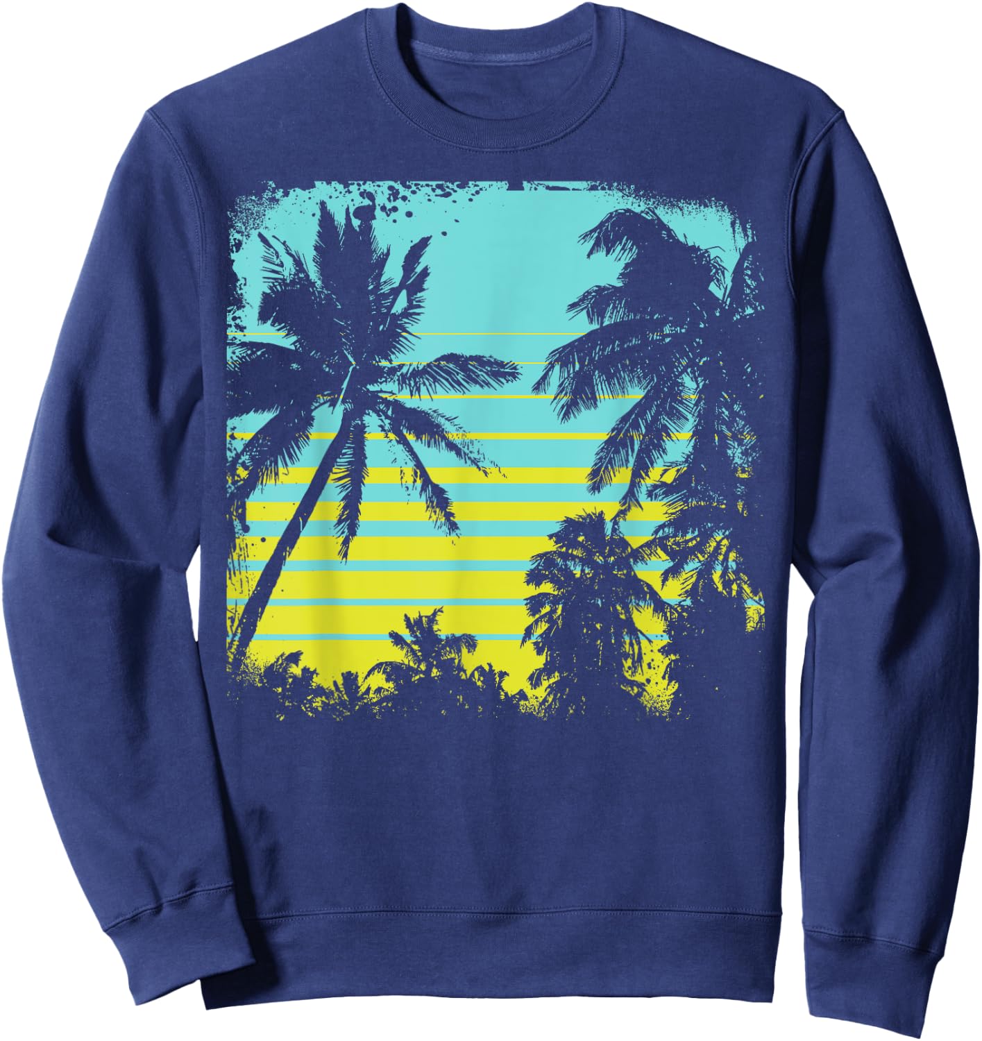 Palm Tree Silhouette Tree design, Vintage Graphic gift Sweatshirt - Sweatshirt | Navy