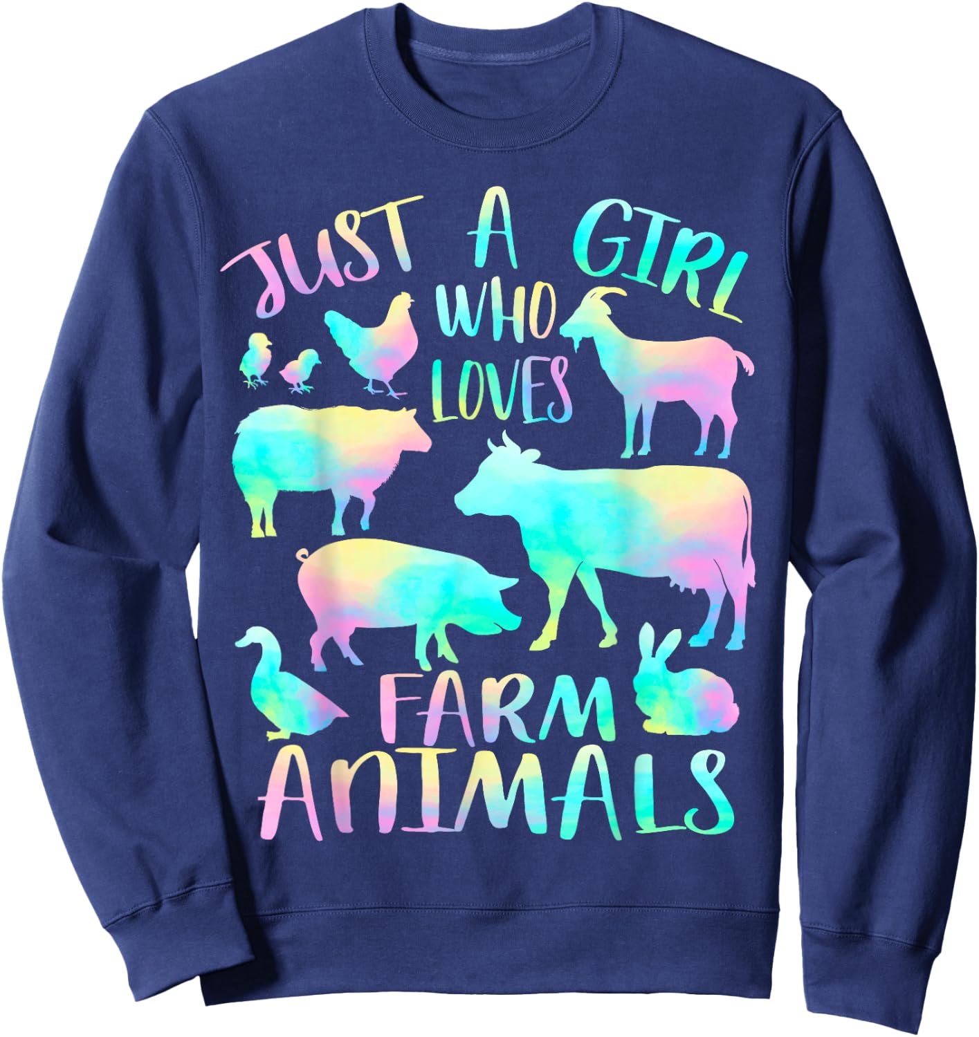 Just a Girl Who Loves Farm Animals - Cows Pigs Goats Lover Sweatshirt - Sweatshirt | Navy