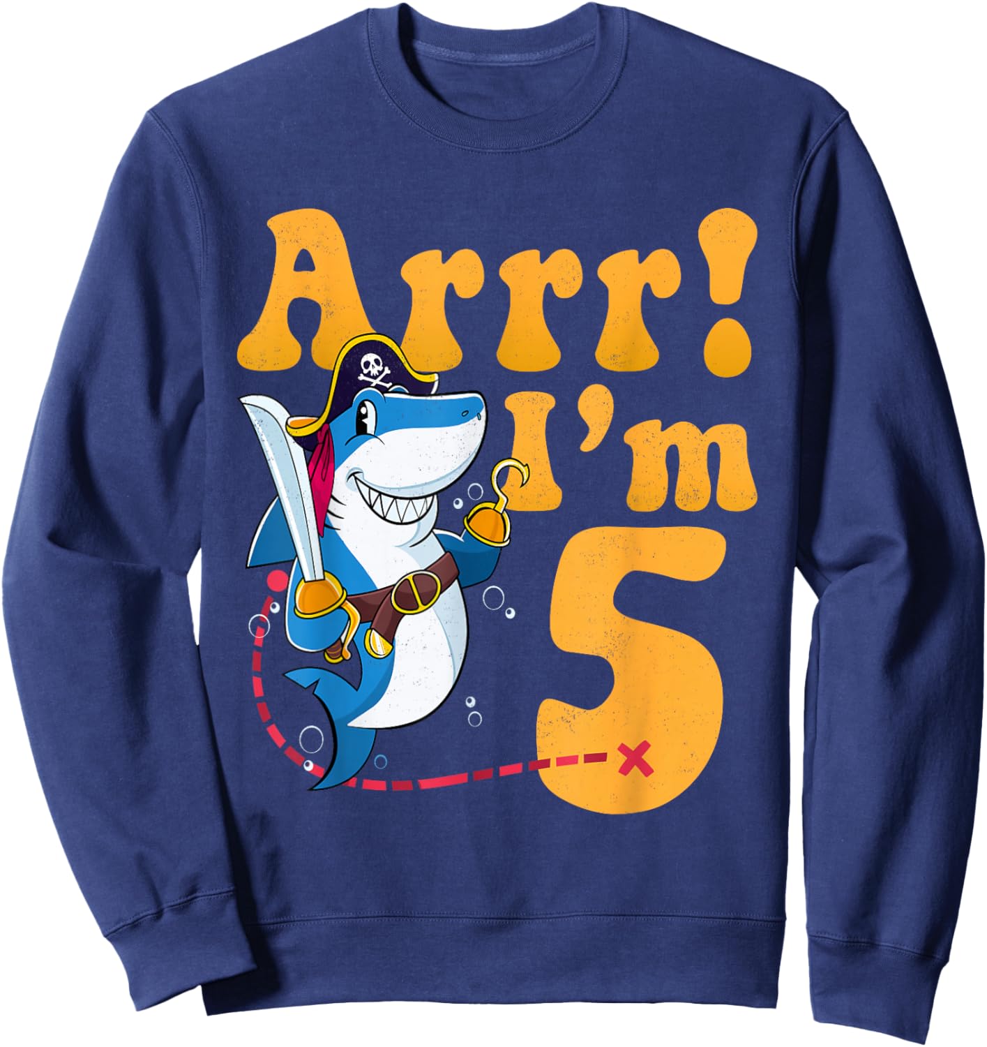 Kids 5th Shark Pirate Birthday Party 5 Five Years Old Boys Sweatshirt - Sweatshirt | Navy
