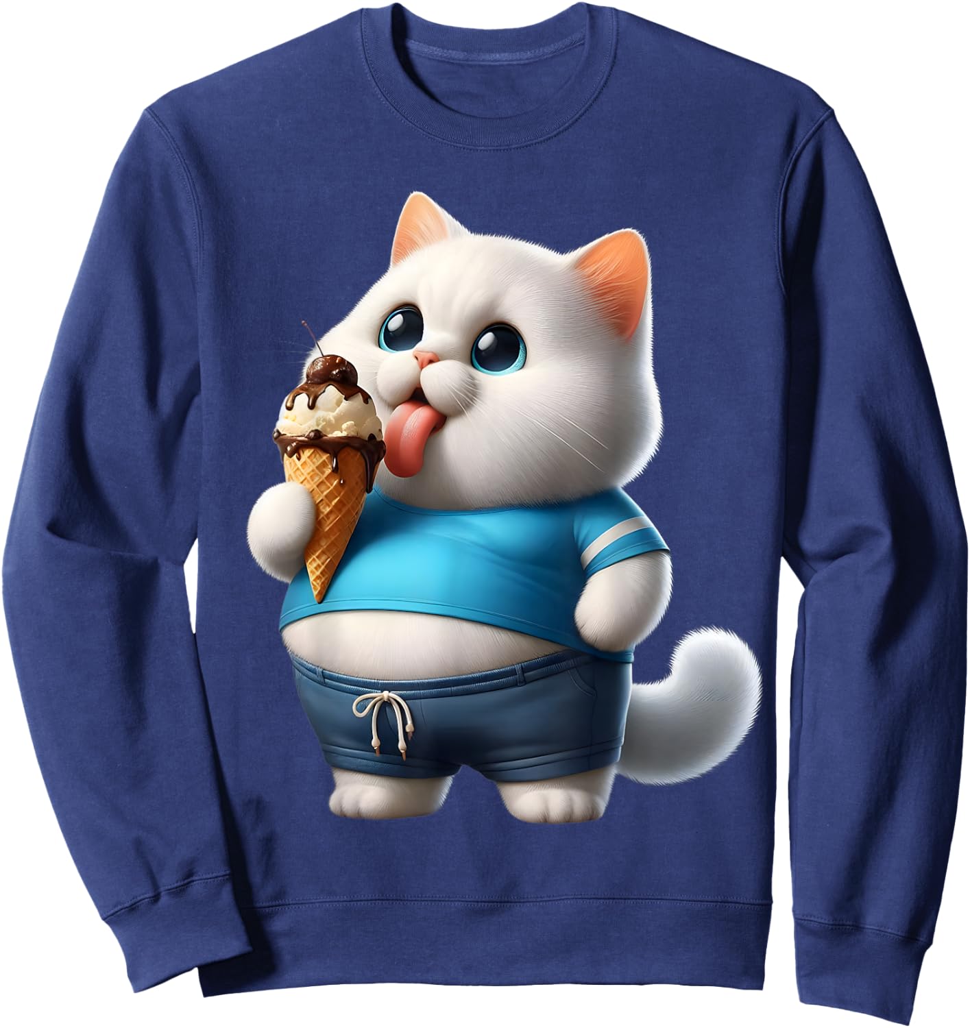Funny Fat Cat Men Women Kids Ice Cream Fat Kitten Cat Lover Sweatshirt - Sweatshirt | Navy
