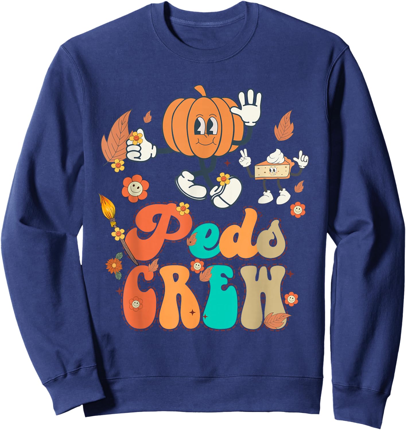 PEDS Crew Pumpkin Thanksgiving Fall Pediatric Nurse Retro Sweatshirt - Sweatshirt | Navy