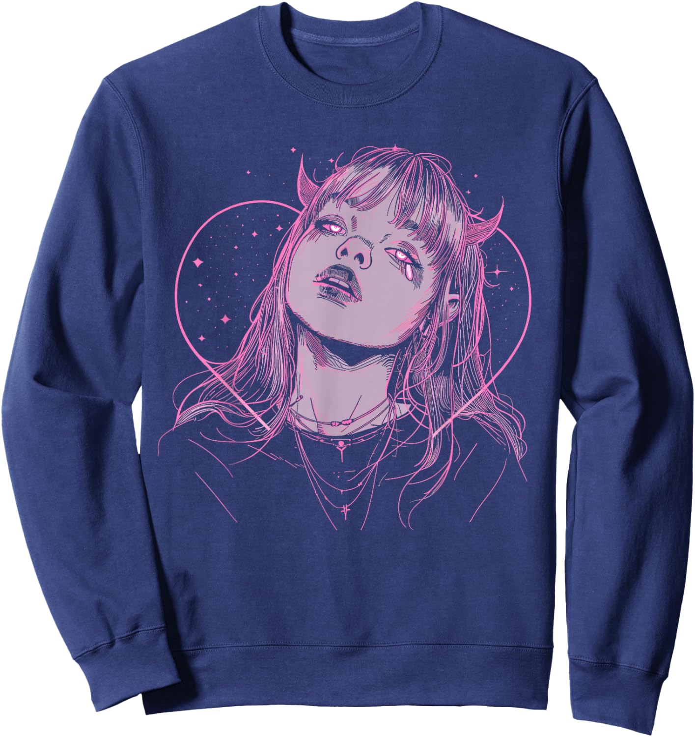 Demon Anime Girl Heart Pastel Goth Alt Pink Grunge Aesthetic Sweatshirt - Sweatshirt | Navy