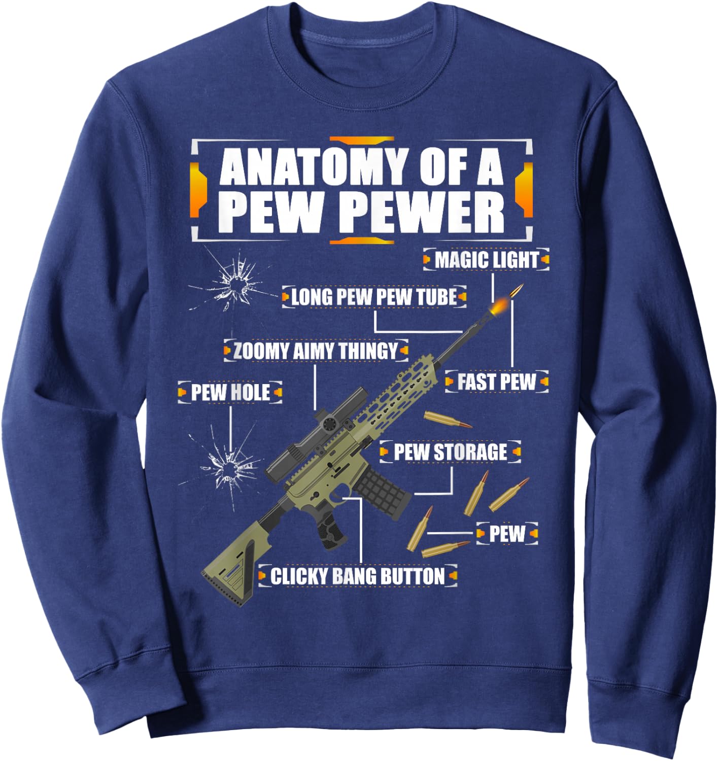 Anatomy of a Pew Pewer Machine Gun Weapons Saying Sweatshirt - Sweatshirt | Navy