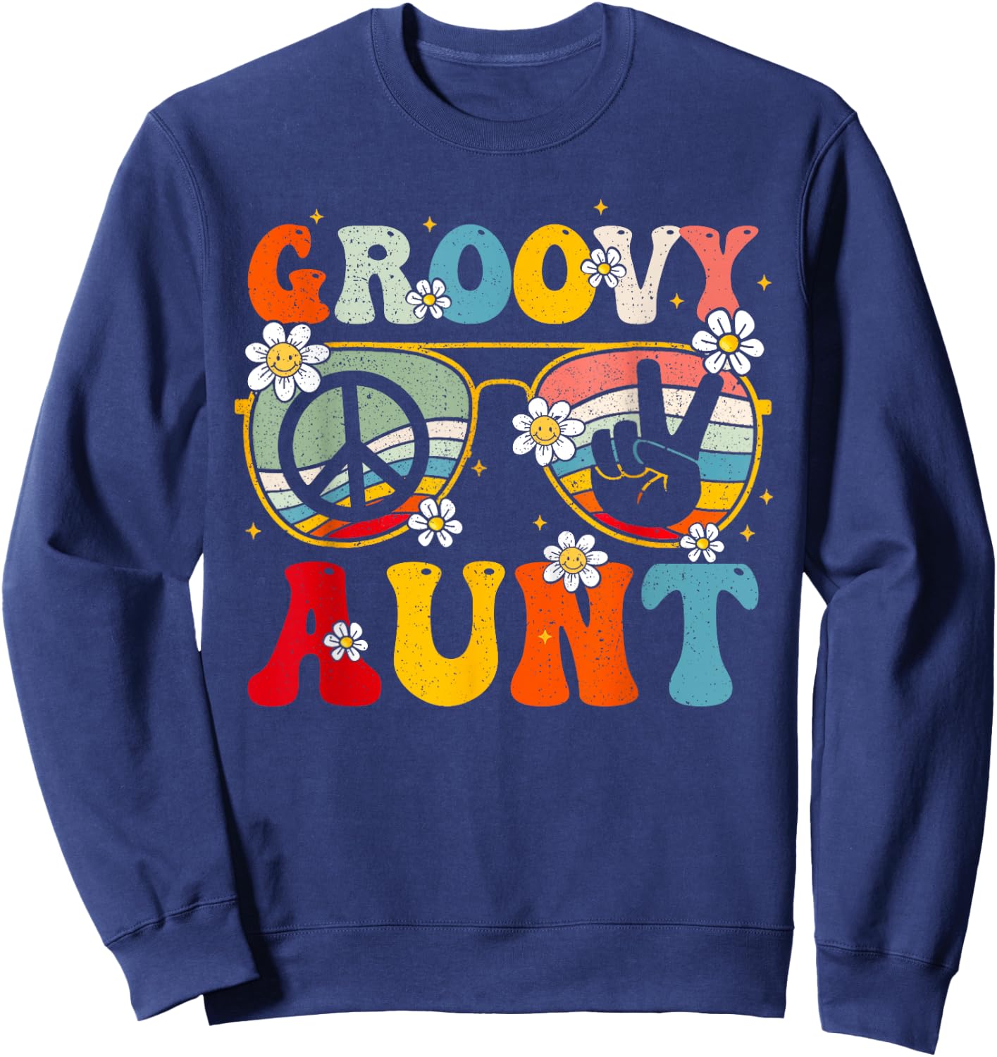 Groovy Aunt Retro Matching Family Colorful 60s 70s Auntie Sweatshirt - Sweatshirt | Navy