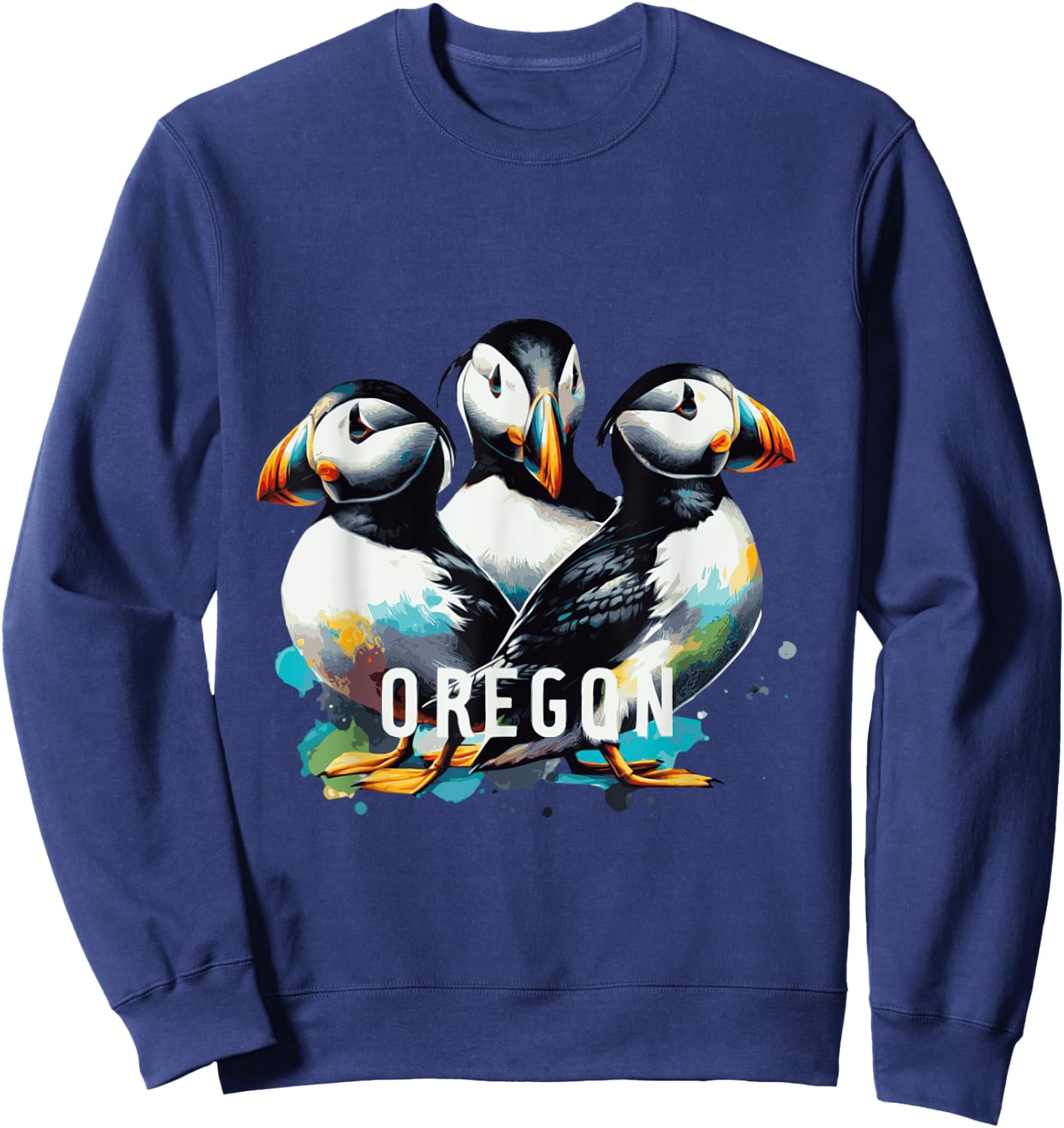 Oregon Puffins Cute birds water color Sweatshirt - Sweatshirt | Navy