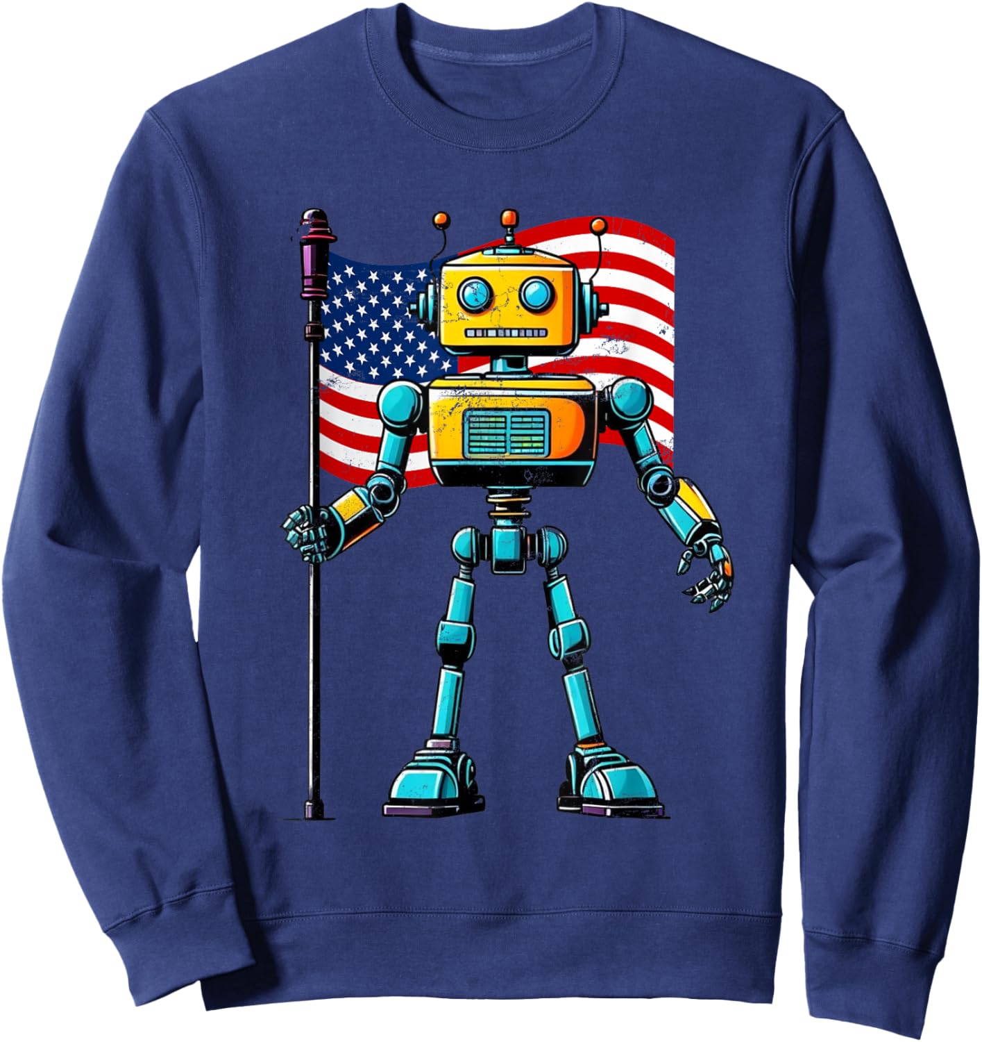Robot AI American USA Flag 4th of July Patriotic Robots Sweatshirt - Sweatshirt | Navy