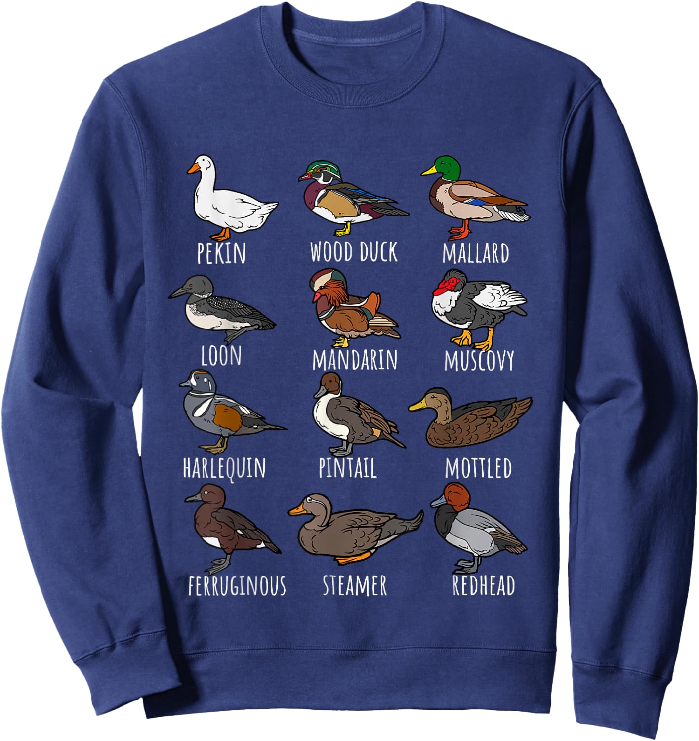 Cute Duck Waterfowl Animal Species Types,Duck Wildlife Lover Sweatshirt - Sweatshirt | Navy
