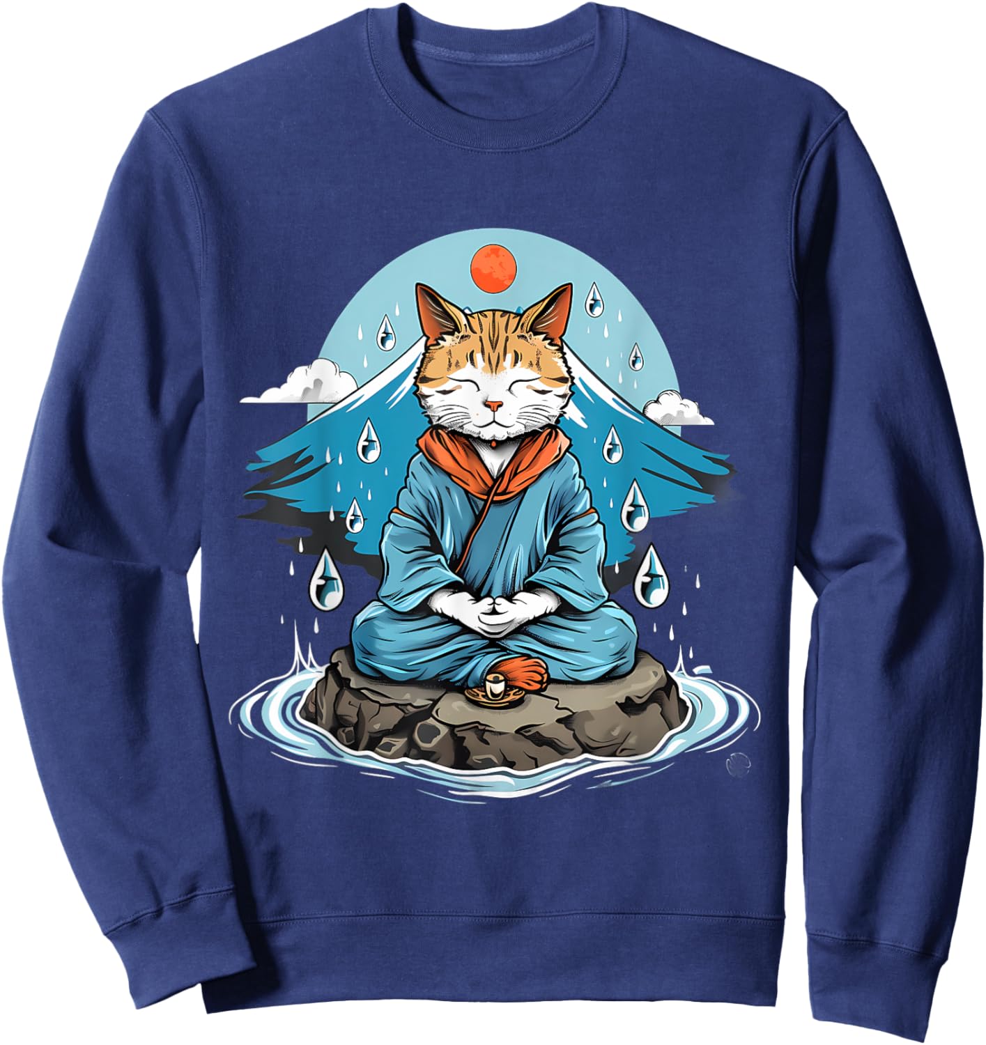 Cat Meditation Buddhist Zen Buddha Hindu Mountain Yoga Men Women Kids Sweatshirt - Sweatshirt | Navy