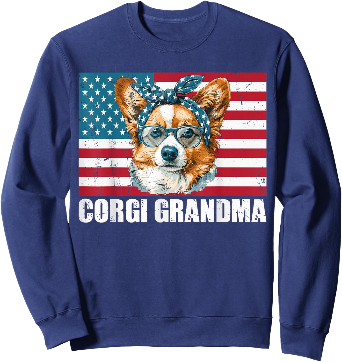 Corgi Grandma US Flag Matching Family Dog Lover 4th of July Kids Men Sweatshirt - Sweatshirt | Navy