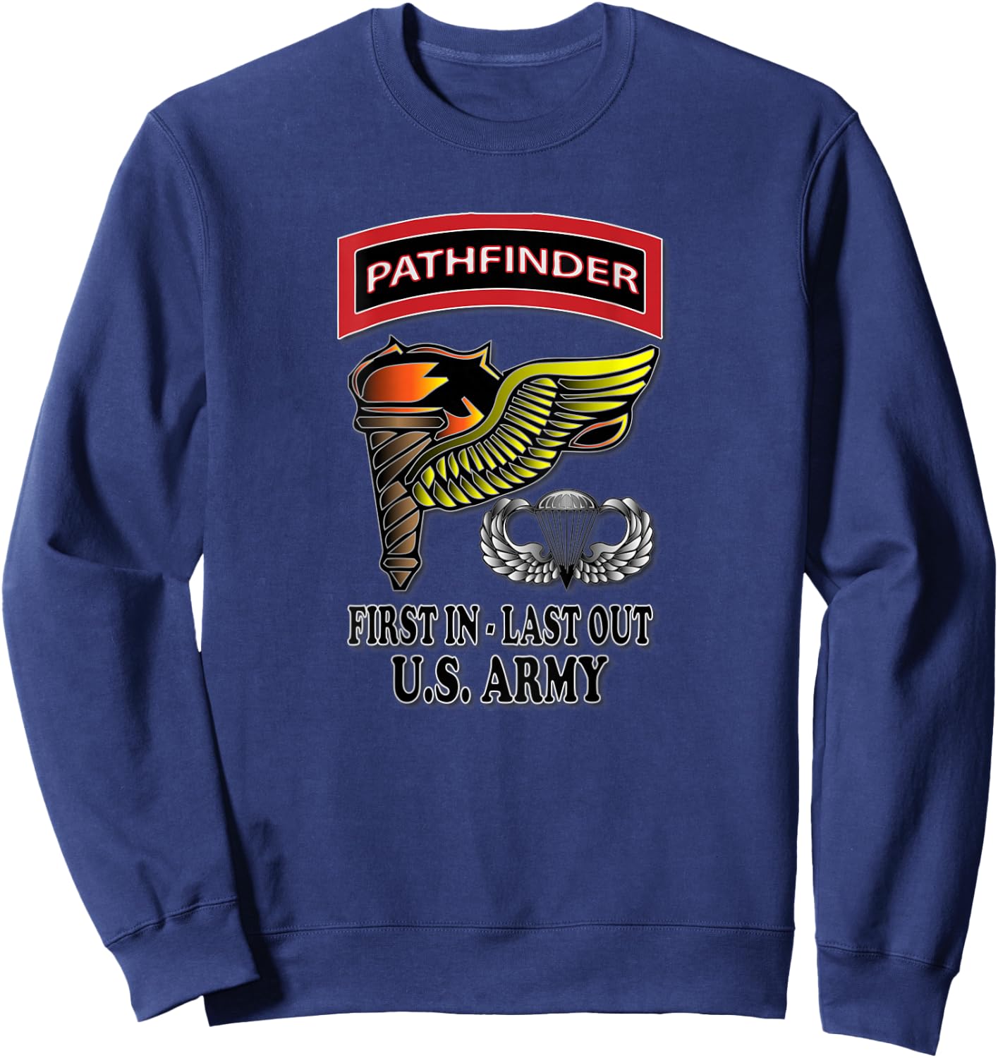 Relaxed Lifestyle Products U.S. Army Pathfinder - Men's Black Classic Fit Short Sleeve Cotton Blend - Small Sweatshirt - Sweatshirt | Navy